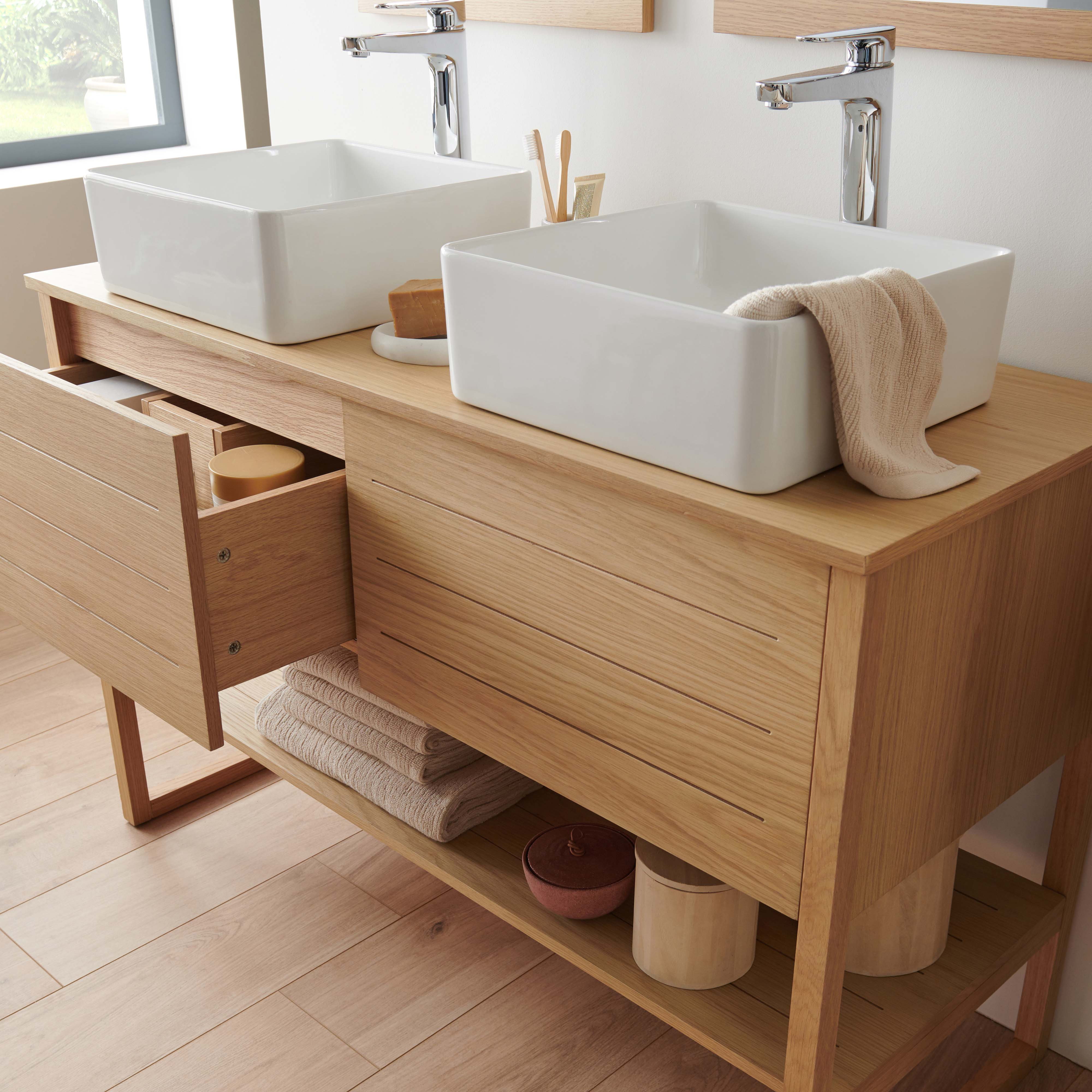 Meuble de salle de bain 120 cm avec vasques blanches carrées ATOLL