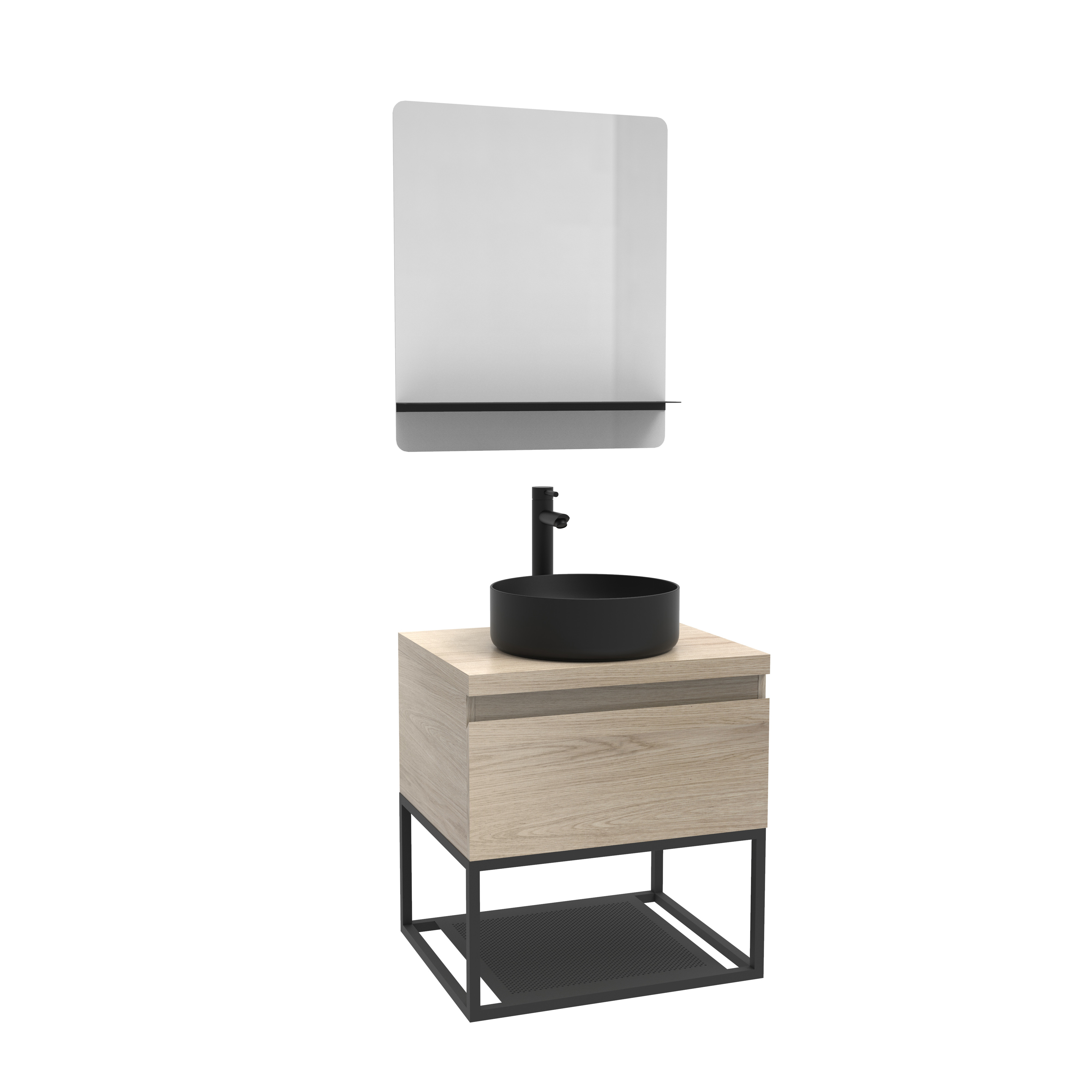 Meuble de salle de bain bois et métal avec vasque et miroir WILL