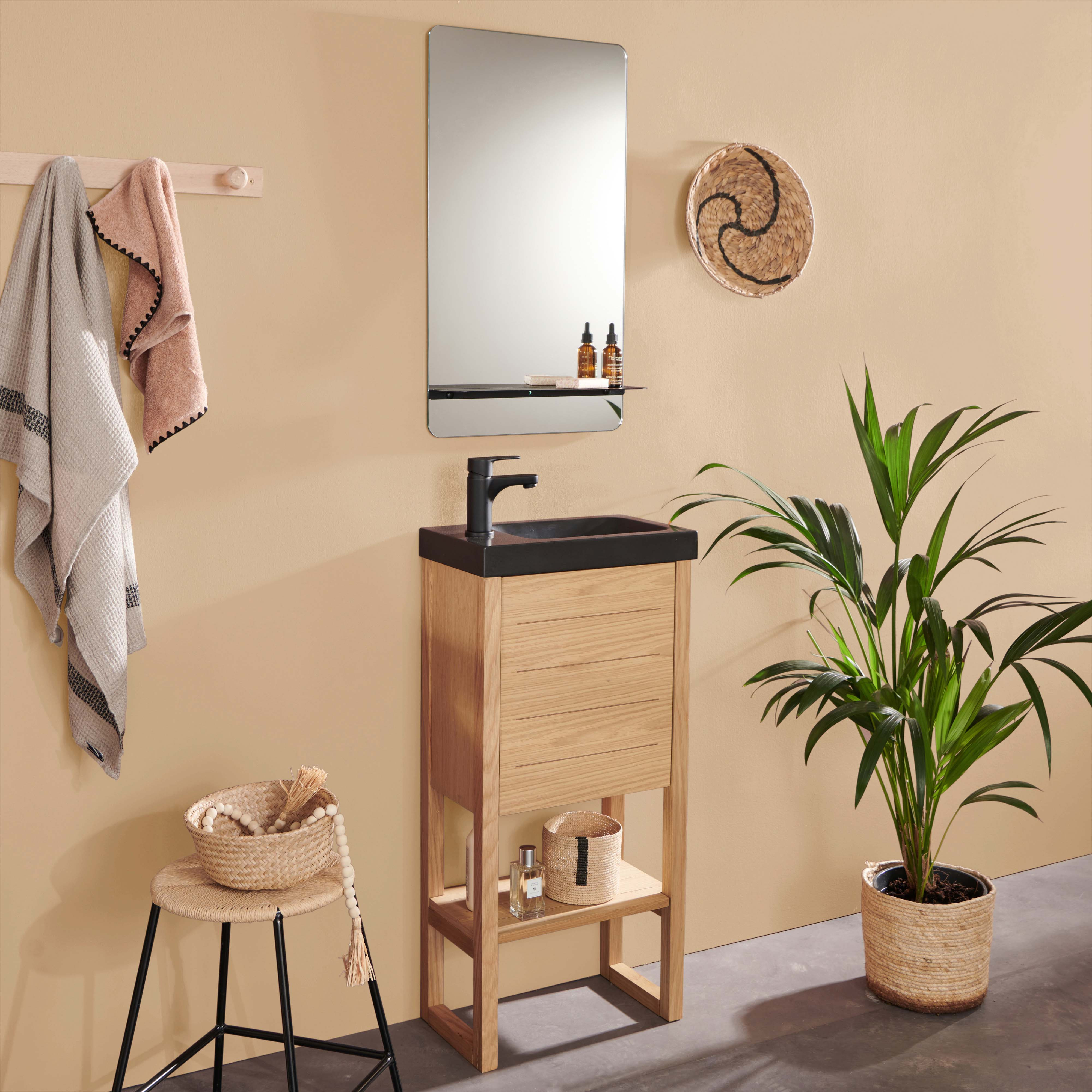 Meuble lave-mains vasque noire ATOLL avec miroir