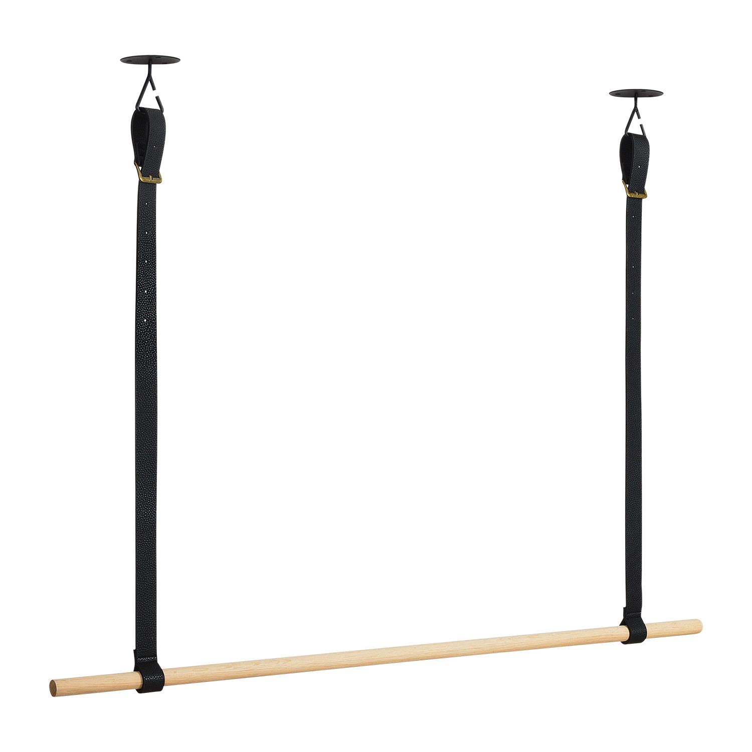 Penderie suspendue bois et lanières cuir noir L100 cm VIKY