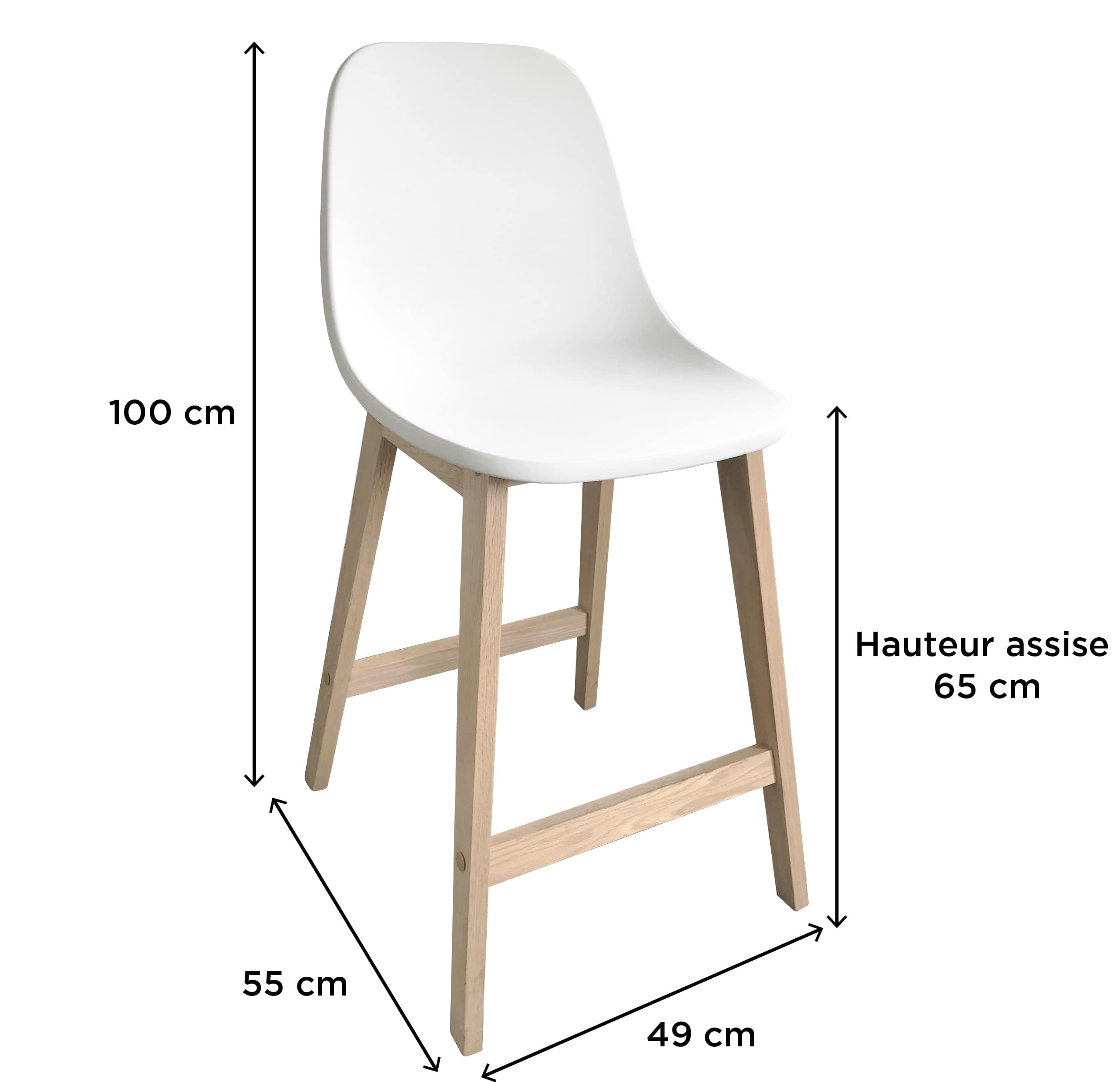 Tabourets de bar en chêne et assise blanche 65 cm ELIOS - Lot de 2
