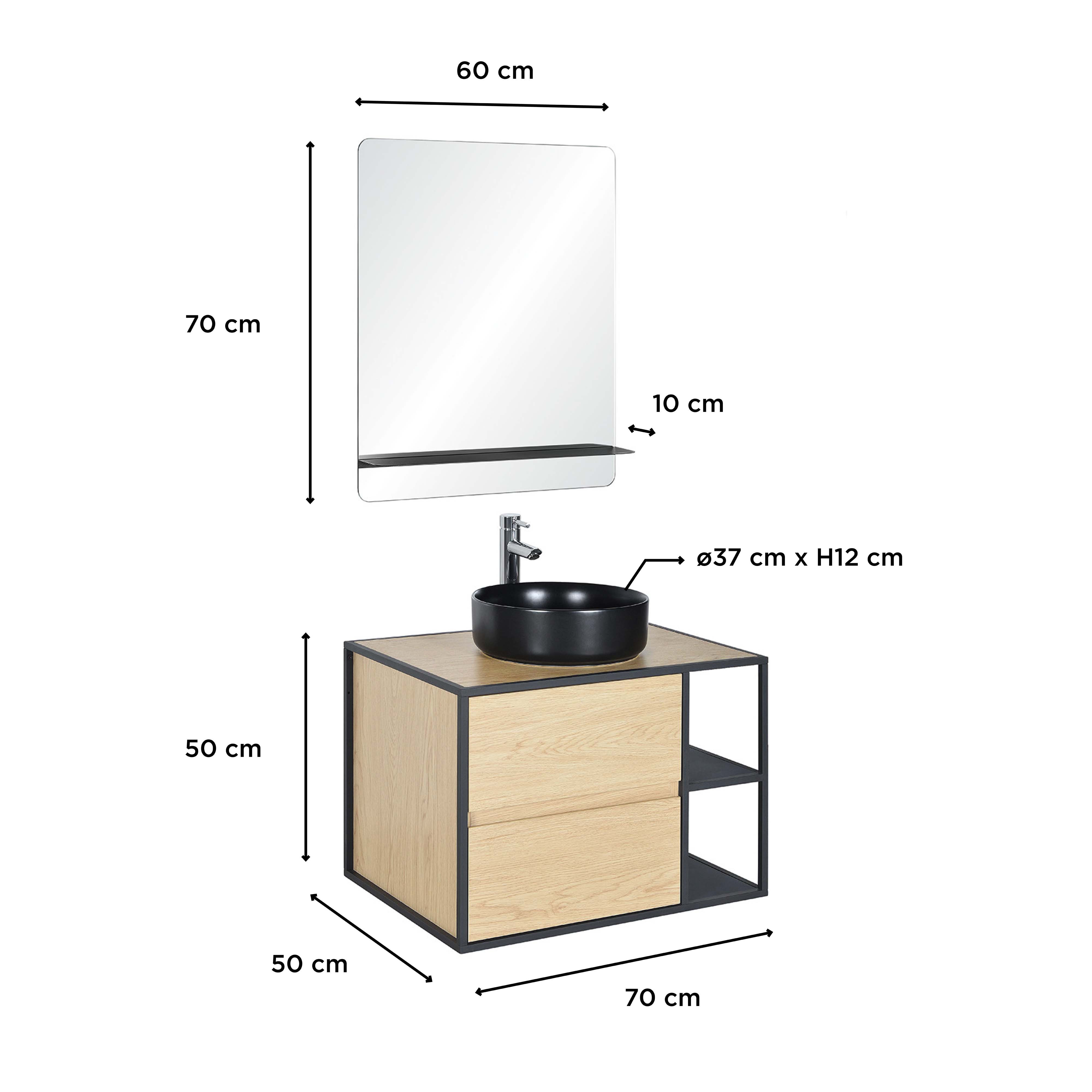 Meuble de salle de bain 70 cm EDISSON avec miroir et vasque