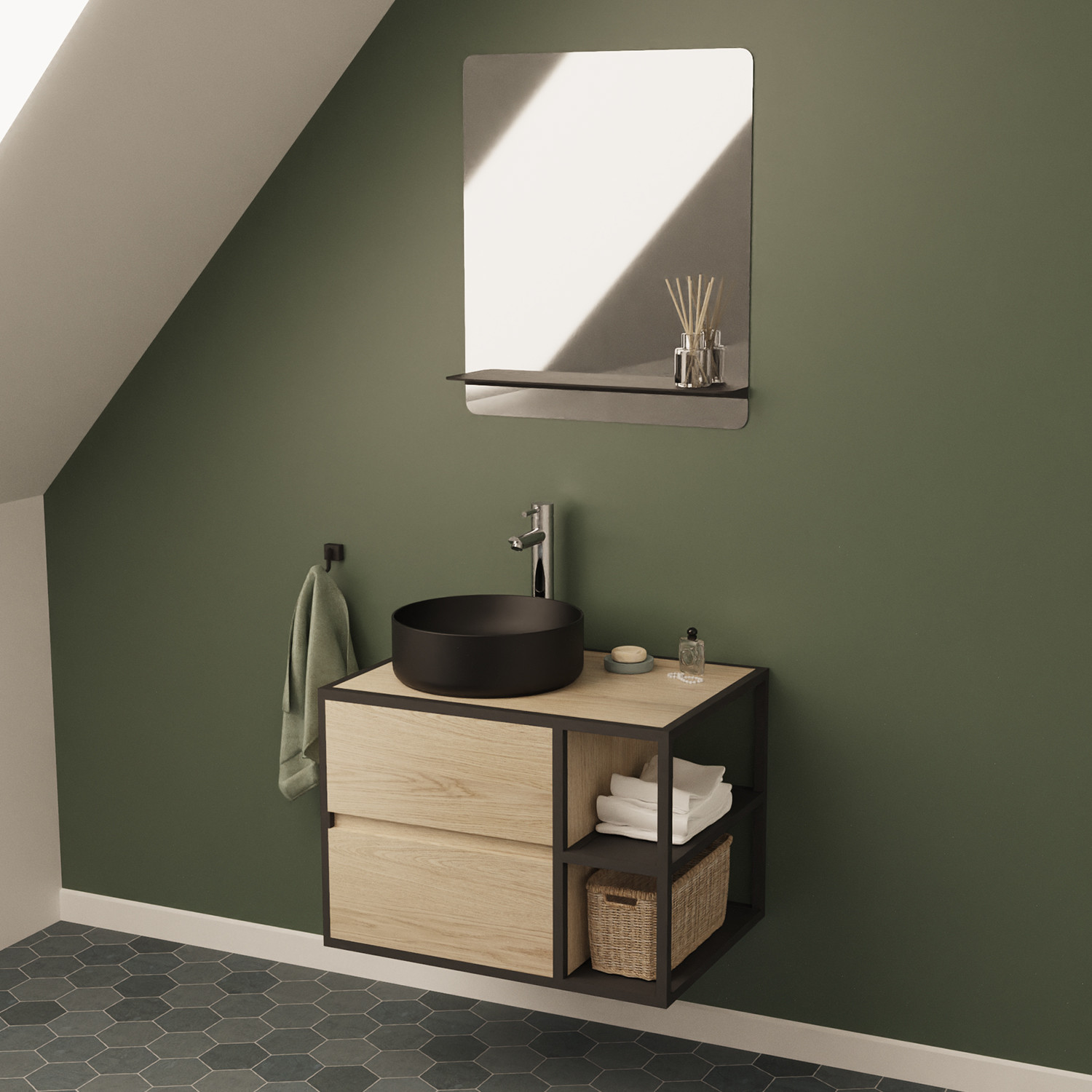 Meuble de salle de bain 70 cm EDISSON avec miroir et vasque