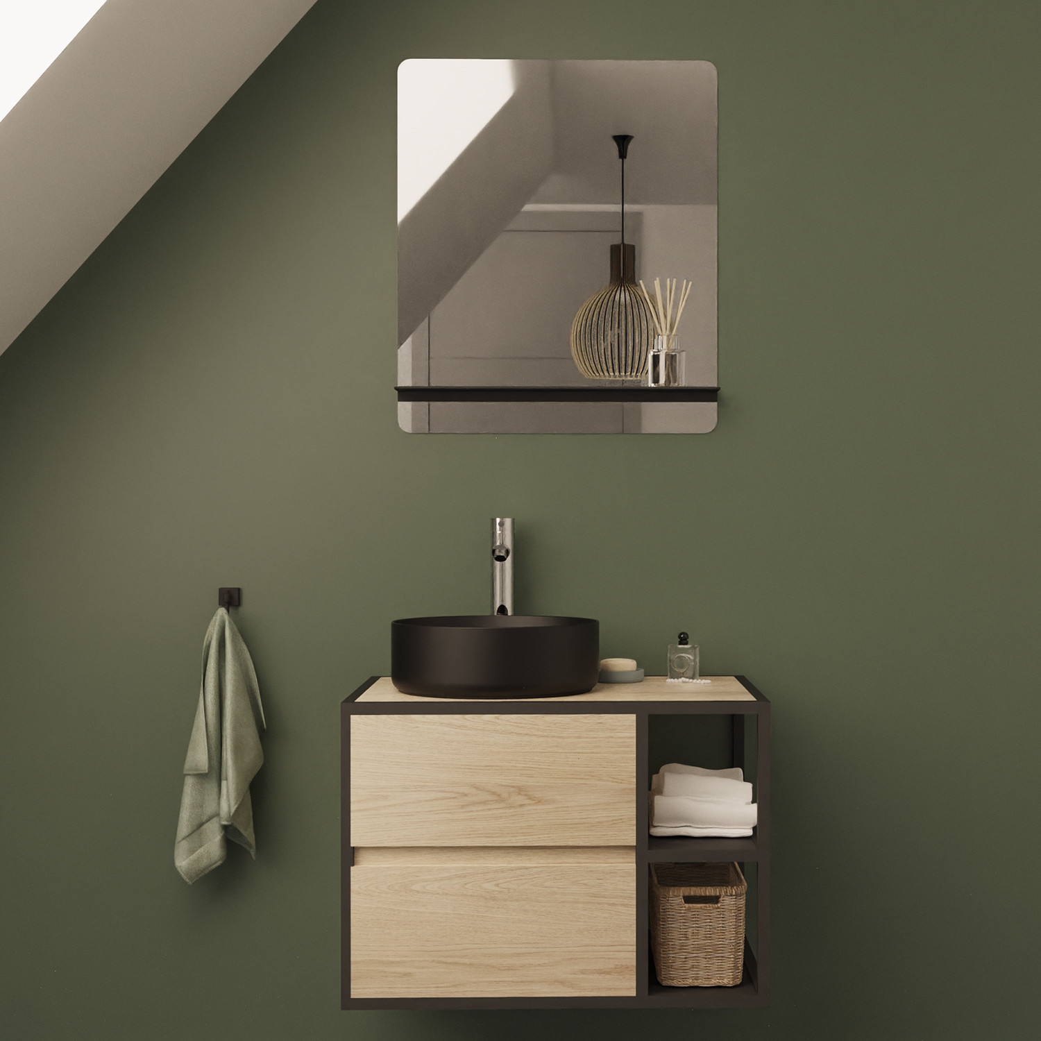 Meuble de salle de bain 70 cm EDISSON avec miroir et vasque