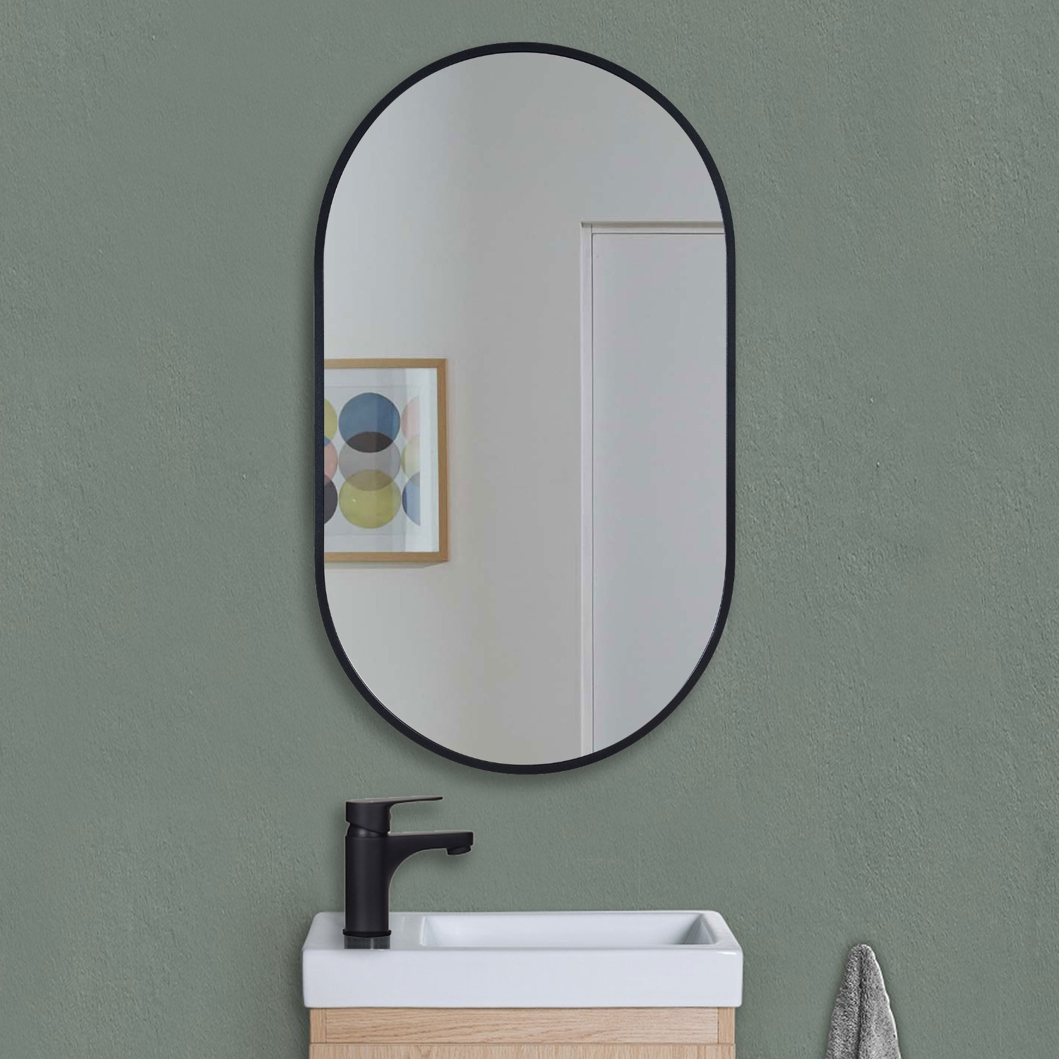 Miroir de salle de bain ovale noir 40x70cm