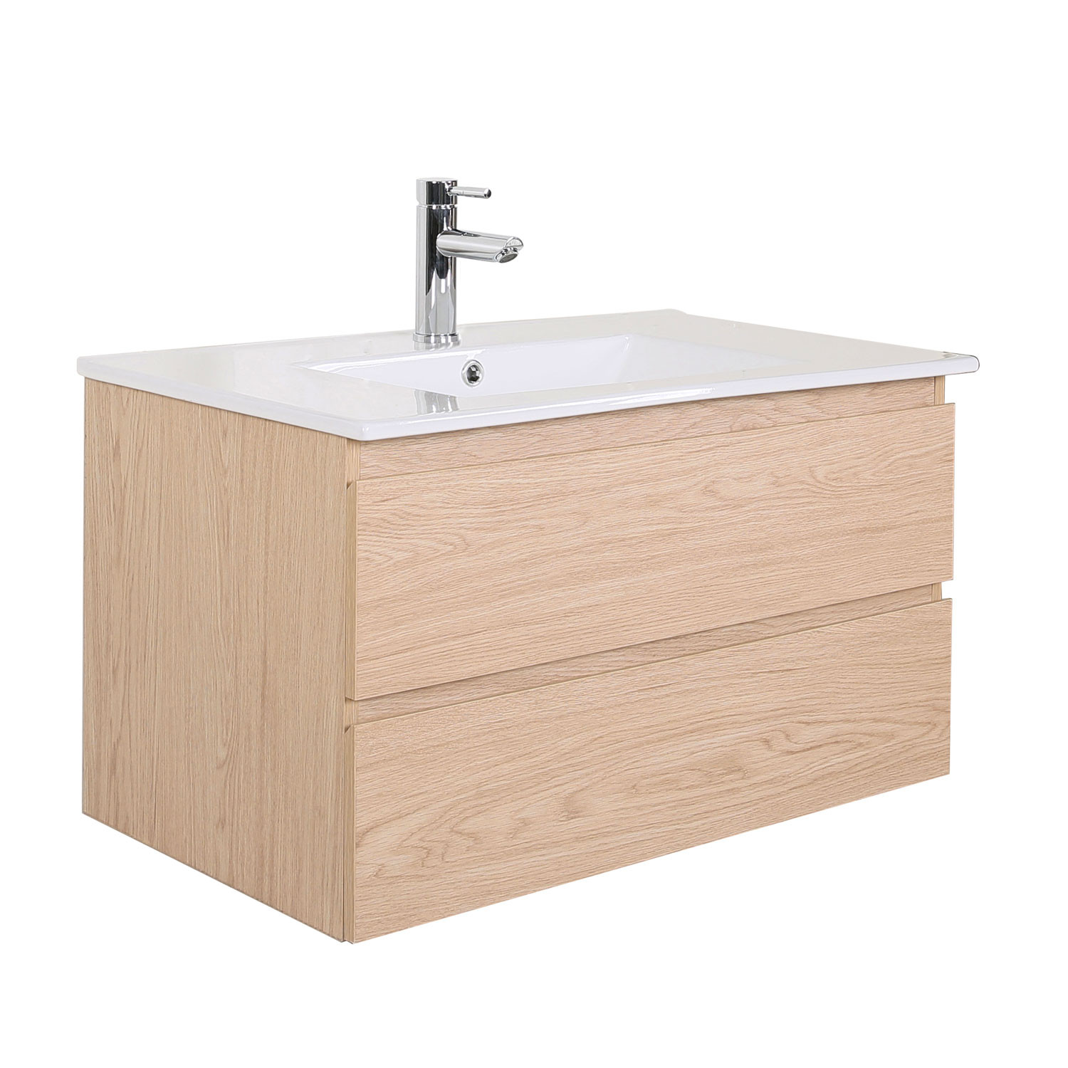Meuble simple vasque décor chêne 80cm + vasque