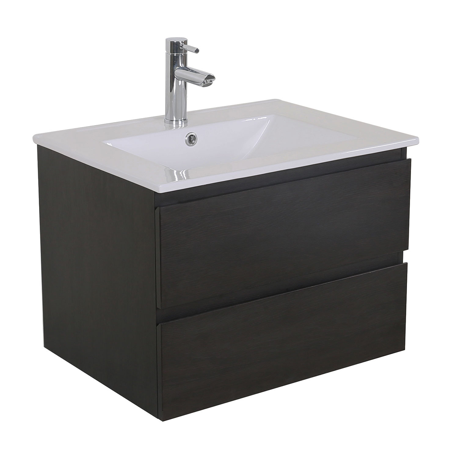 Ensemble meuble simple vasque décor chêne carbone 60cm + vasque + robinet