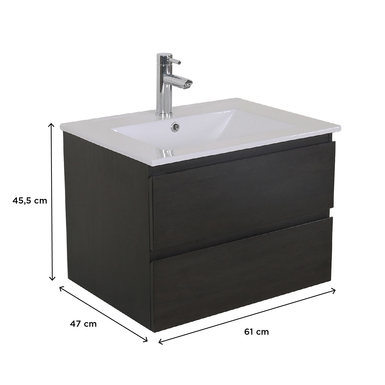 Ensemble meuble simple vasque décor chêne carbone 60cm + vasque + robinet