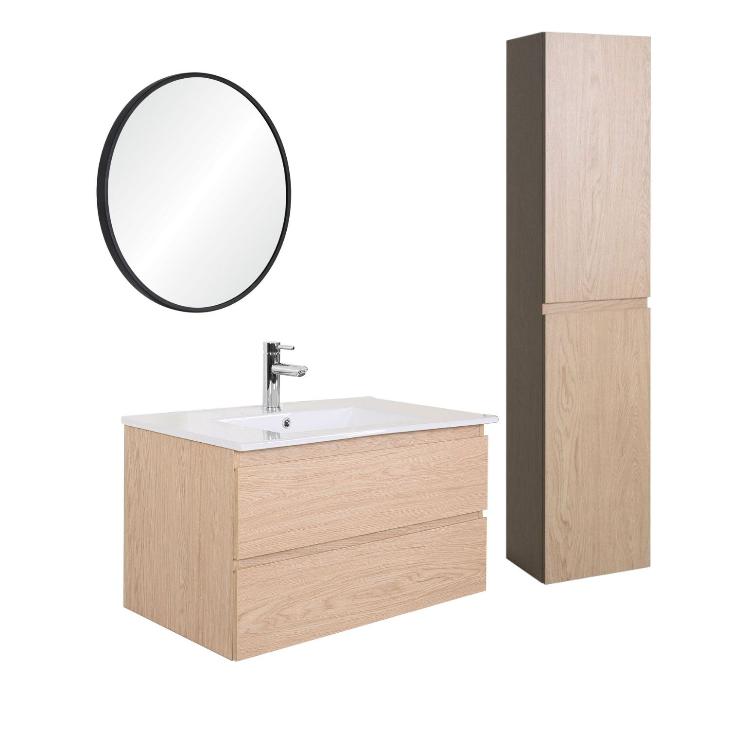 Ensemble de meuble de salle de bain 4 pièces SORRENTO 80 cm avec colonne décor chêne