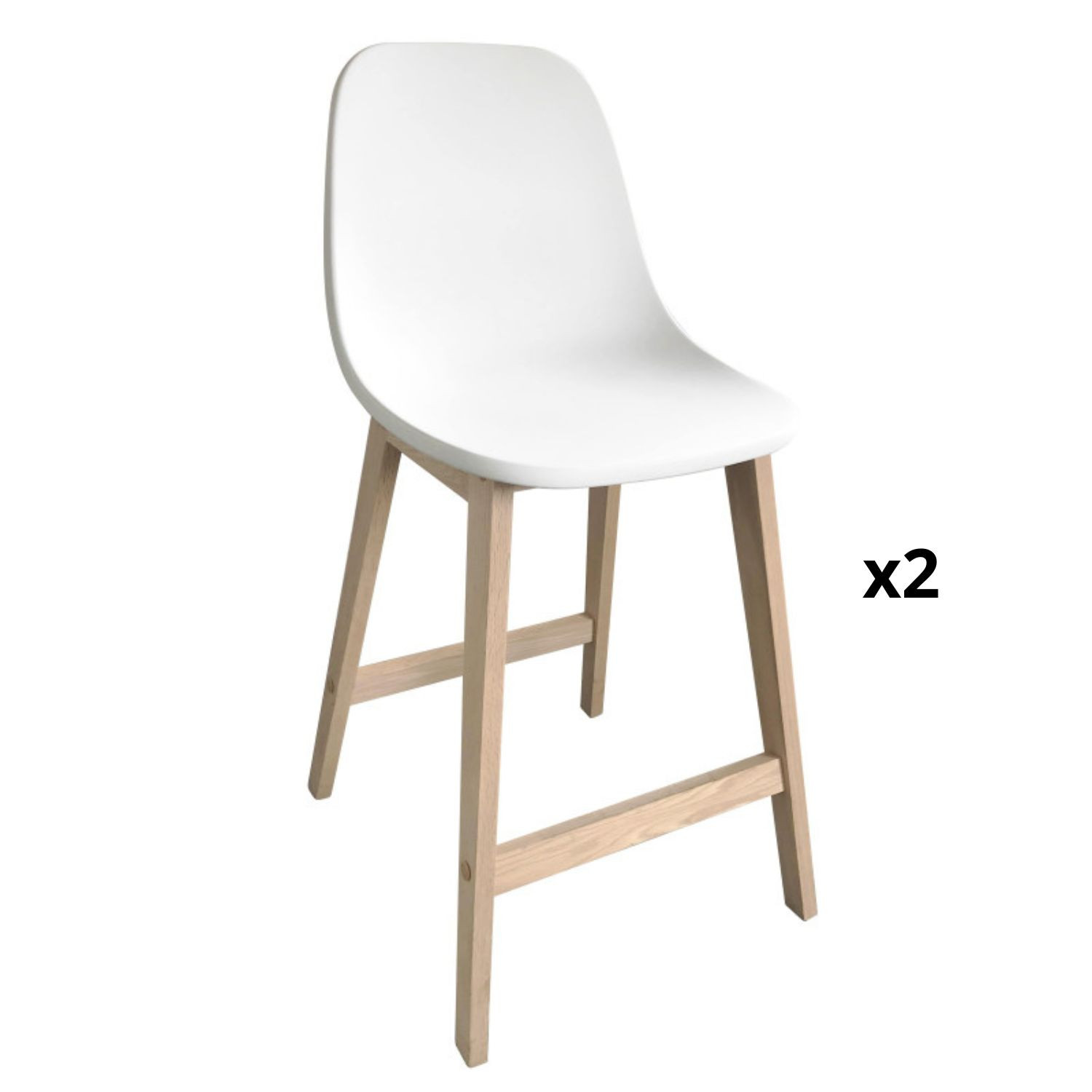 Lot de 2 tabourets de bar avec dossier et pieds en chêne 65 cm ELIOS