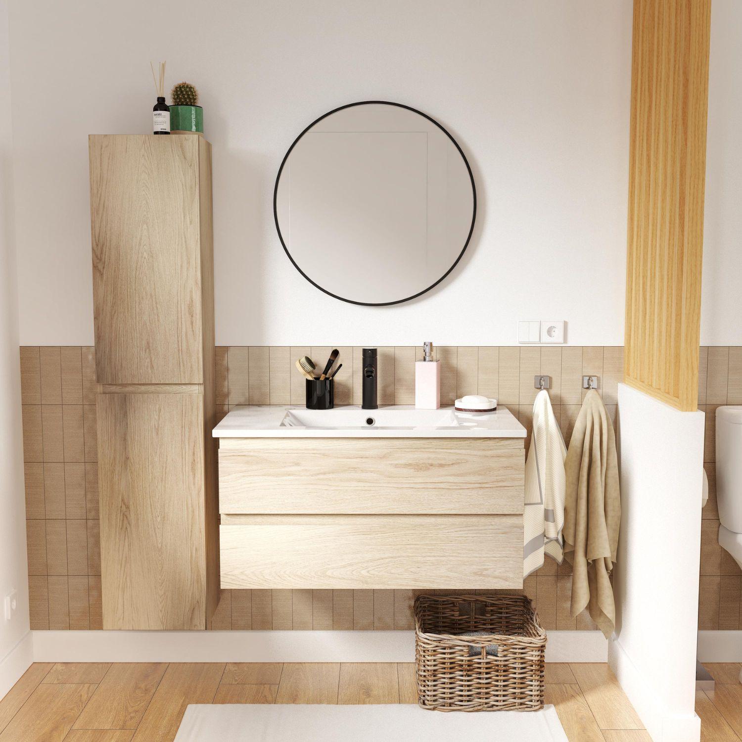 Ensemble de meuble de salle de bain 4 pièces SORRENTO 80 cm avec colonne décor chêne