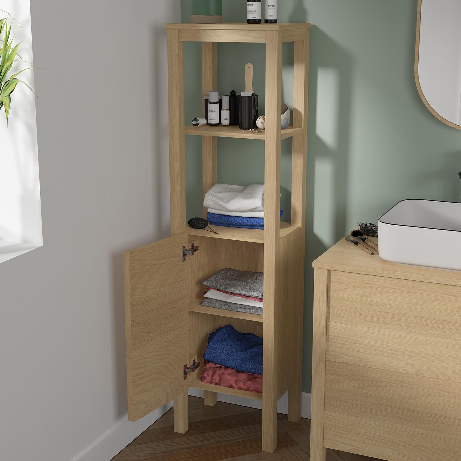 Colonne de salle de bain porte lisse chêne 145 cm
