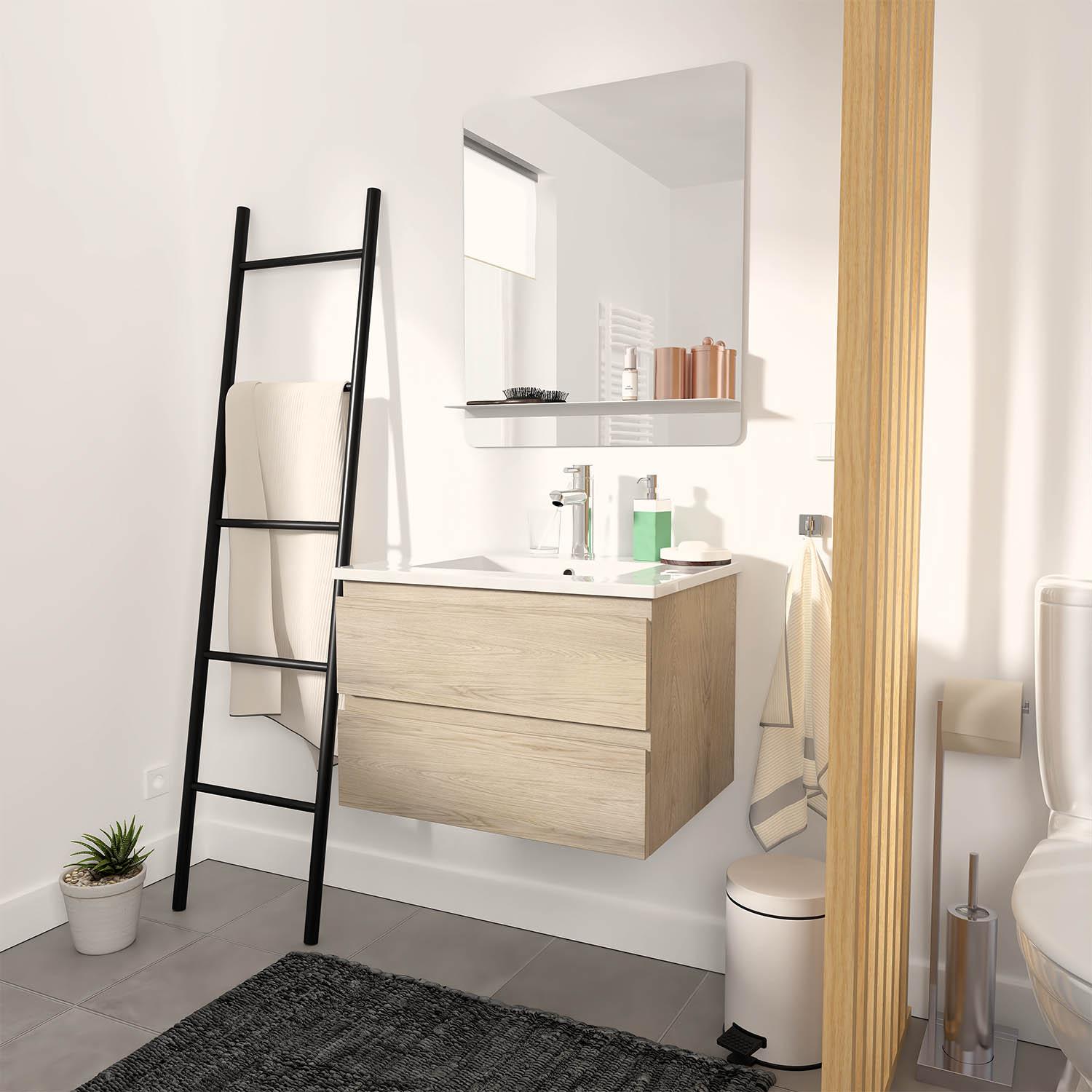 Meuble simple vasque décor chêne  60cm + vasque