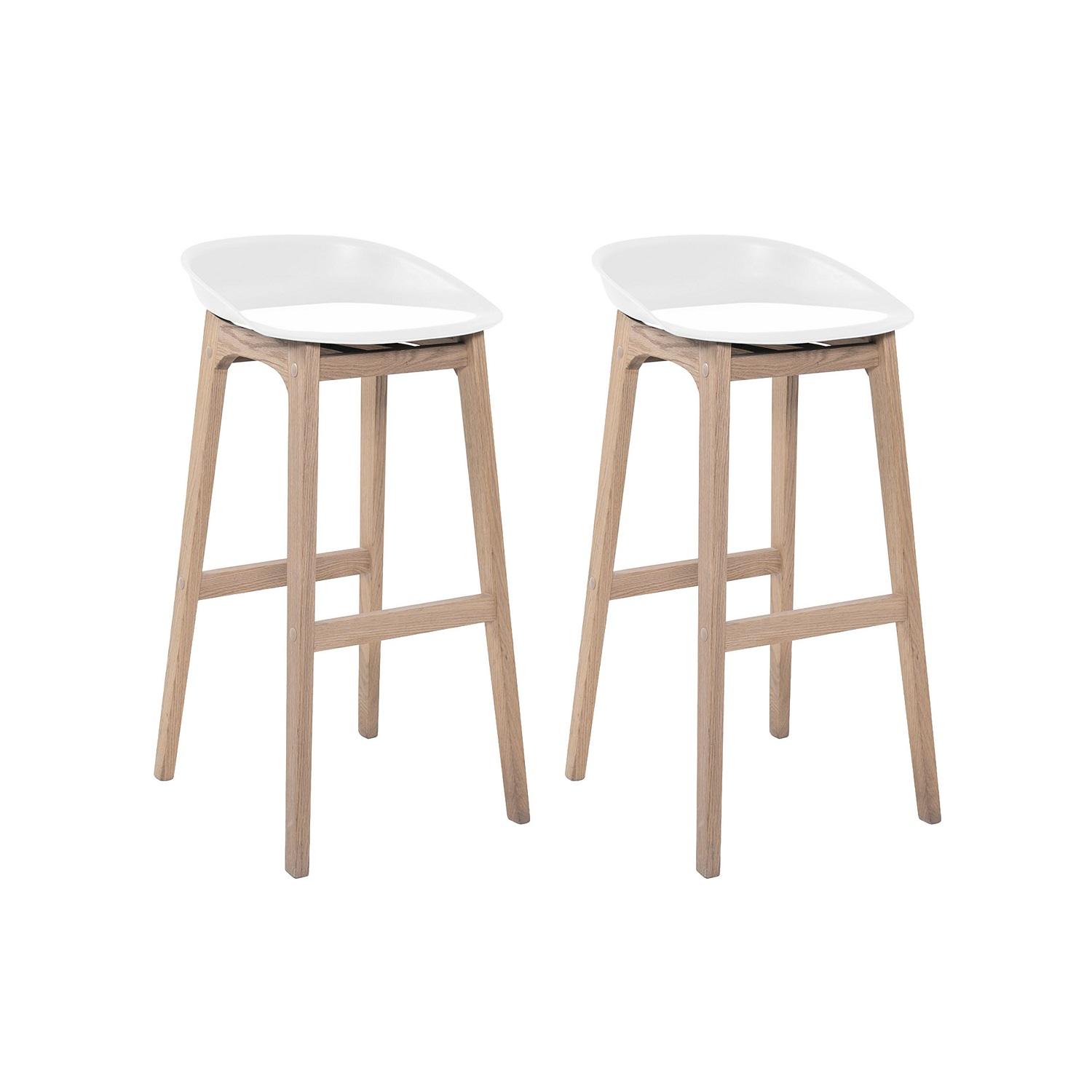 Lot de 2 tabourets de bar en chêne et assise blanche 65 cm RIVA