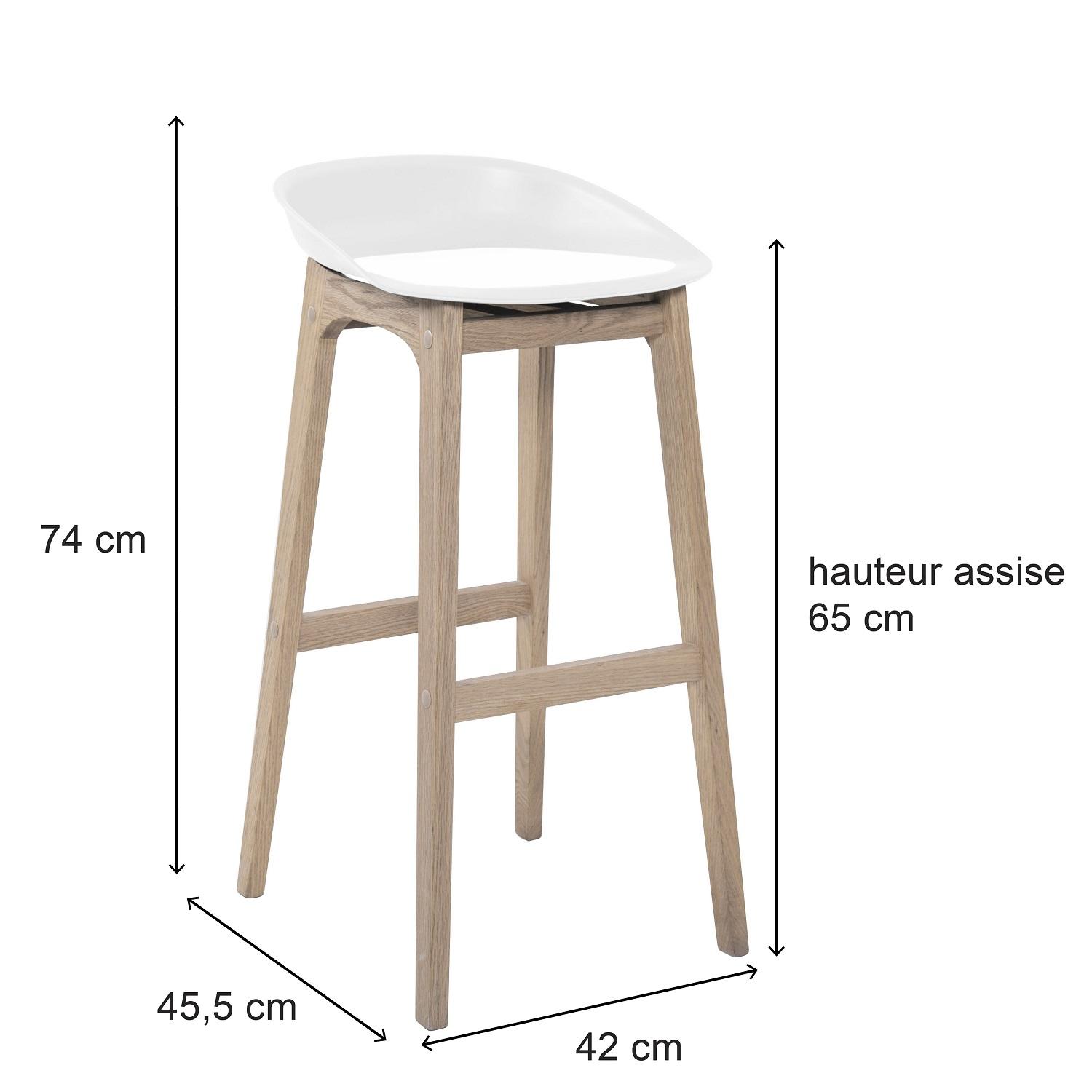Lot de 2 tabourets de bar en chêne et assise blanche 65 cm RIVA