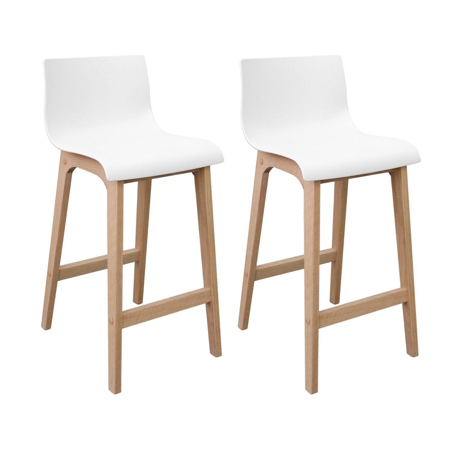 Lot de 2 tabourets de bar scandinave pieds en chêne 65 cm TANNA