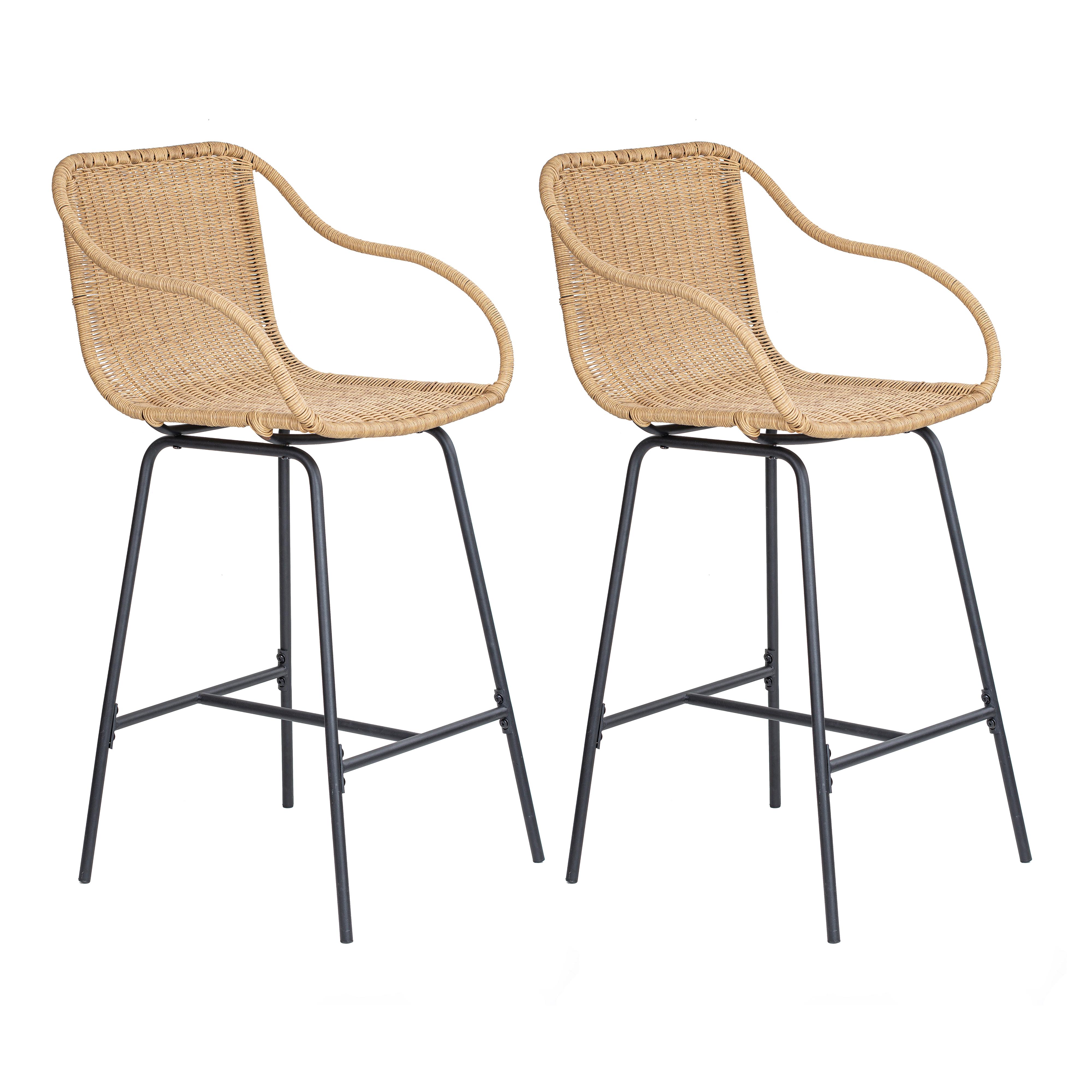Lot de 2 tabourets d'îlot en rotin et pieds métal 65 cm MOOREA