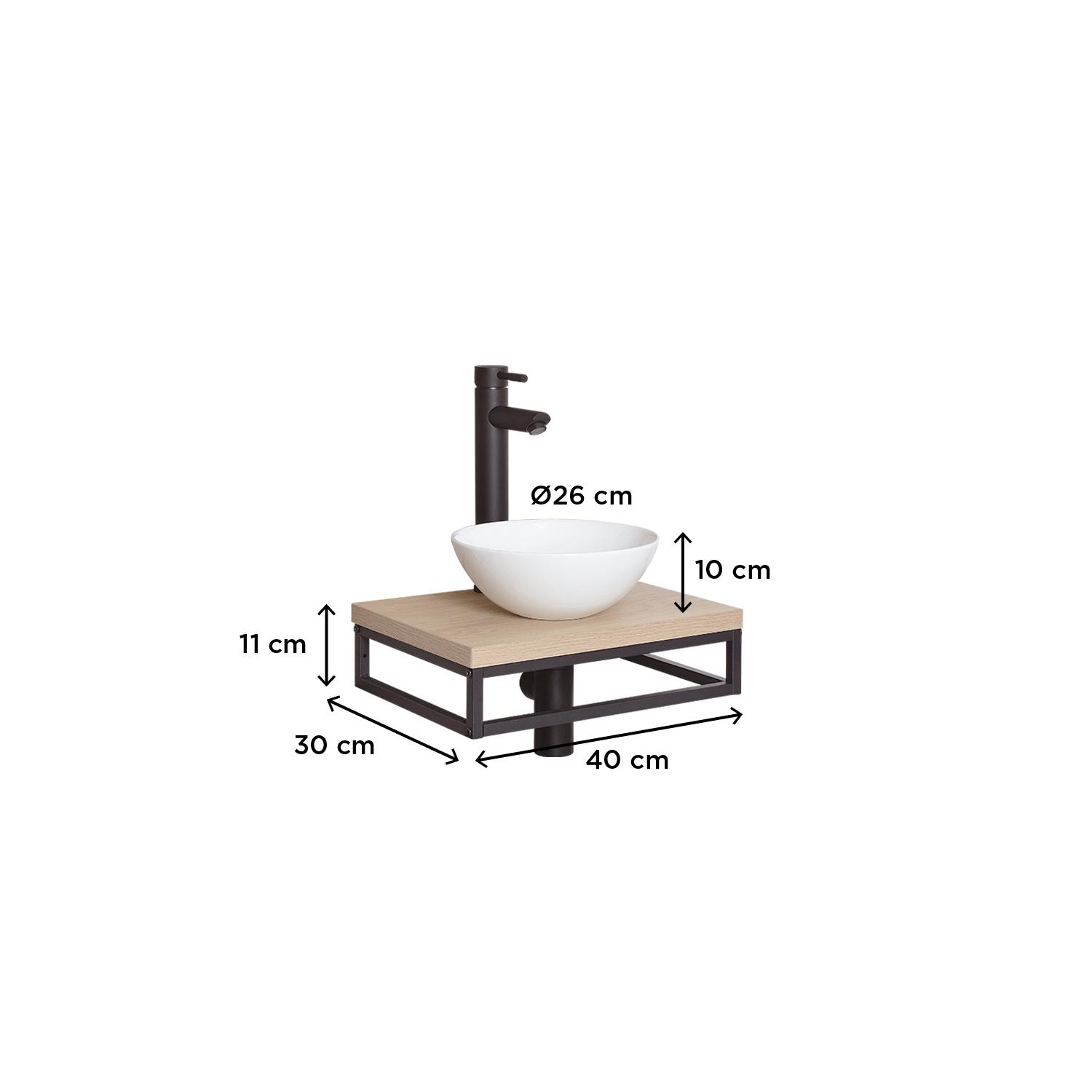 Meuble lave-mains plan fin porte-serviettes dessous + vasque blanche