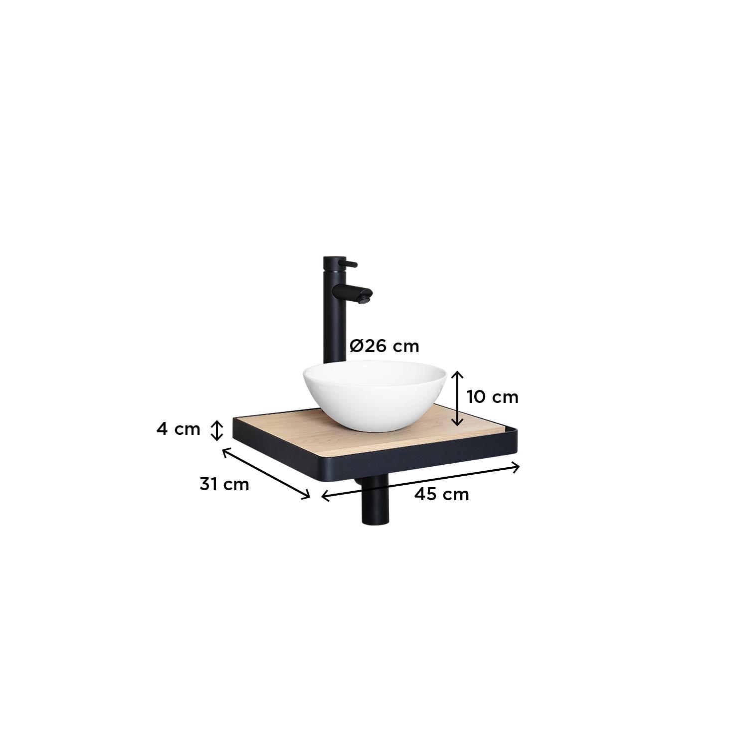 Meuble lave-mains plan fin porte-serviettes face + vasque blanche