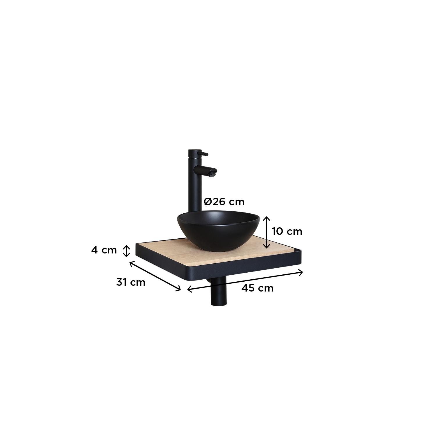 Meuble lave-mains plan fin porte-serviettes face + vasque noire