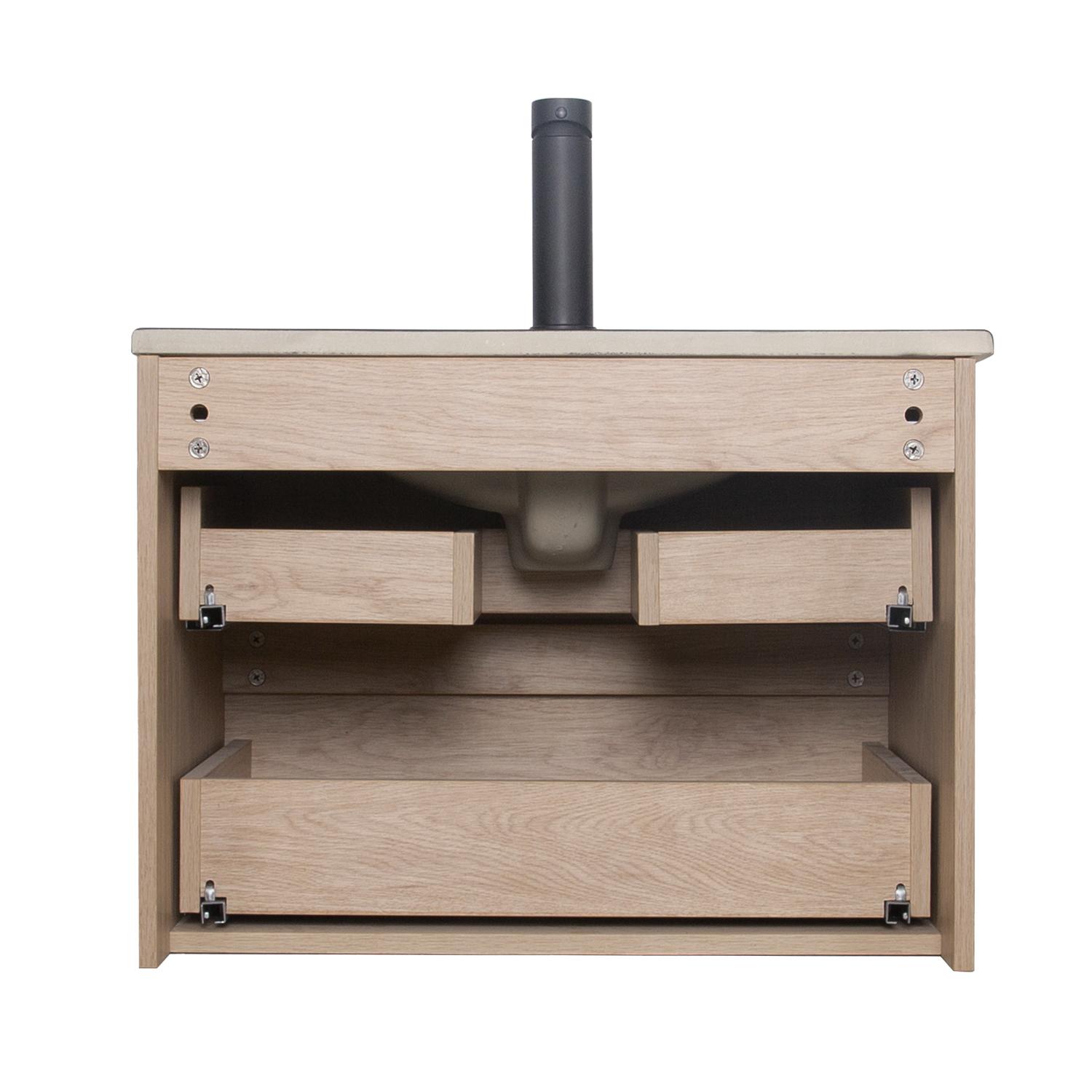Ensemble meuble simple vasque 60cm décor chêne + vasque noire + robinet + miroir