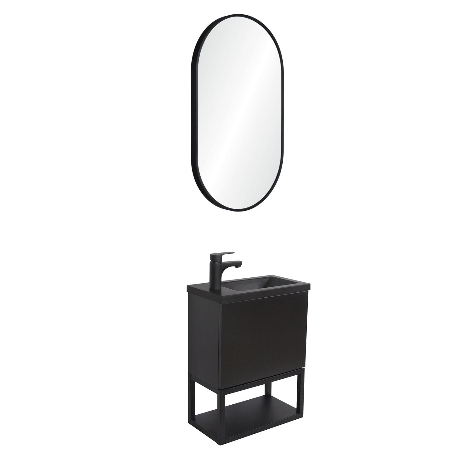 Ensemble meuble lave-mains Nova noir carbone + miroir
