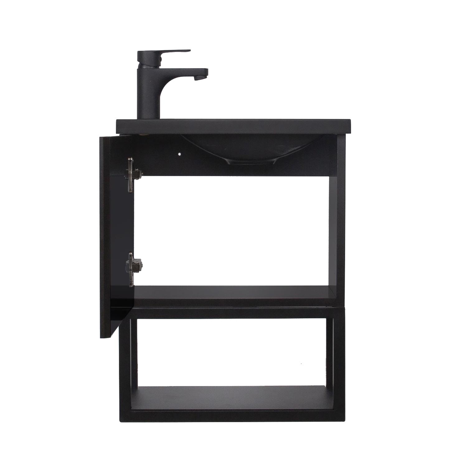 Ensemble meuble lave-mains Nova noir carbone + miroir