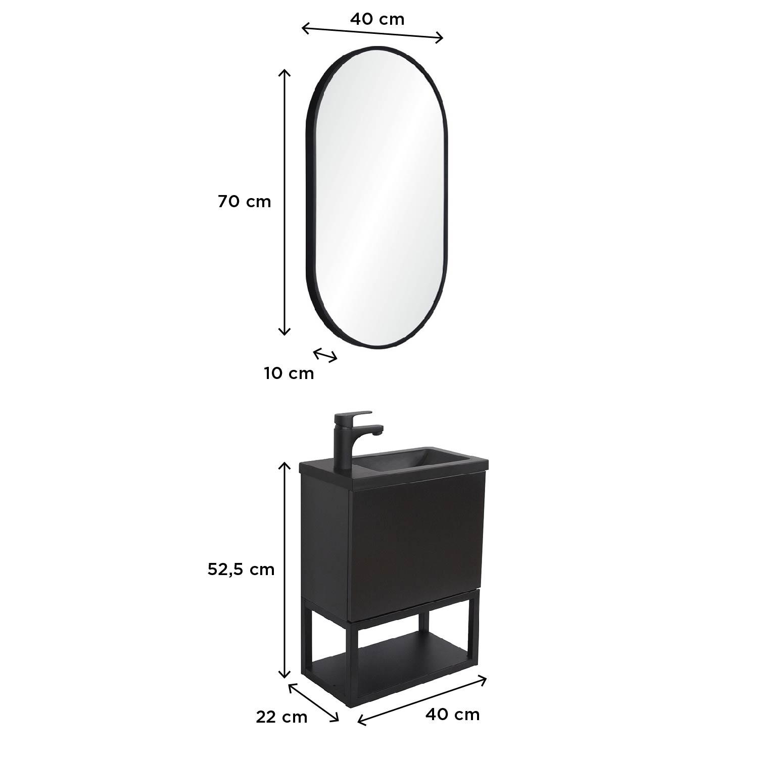 Ensemble meuble lave-mains Nova noir carbone + miroir