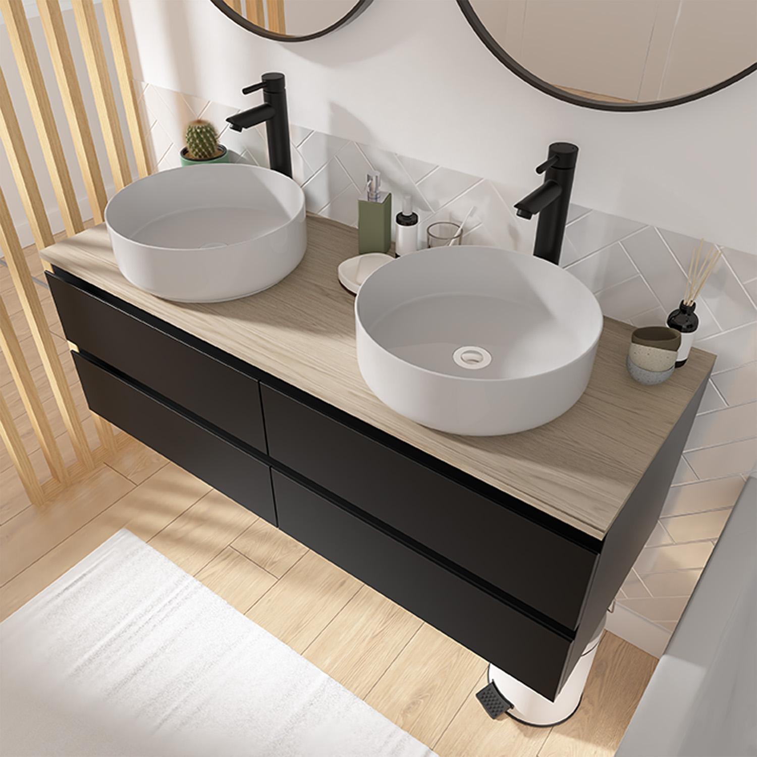Meuble double vasque noir carbone 120 cm