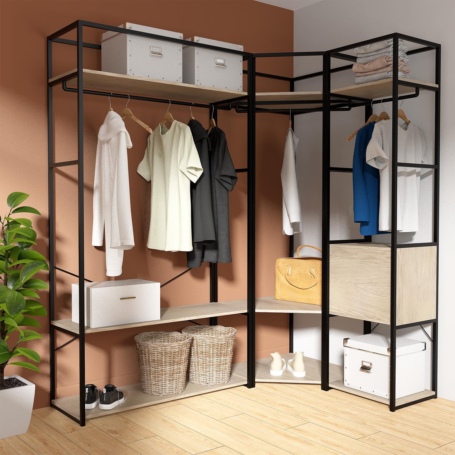 Portants vêtements bois et  métal avec module fermé - Lot de 3 - JUNE