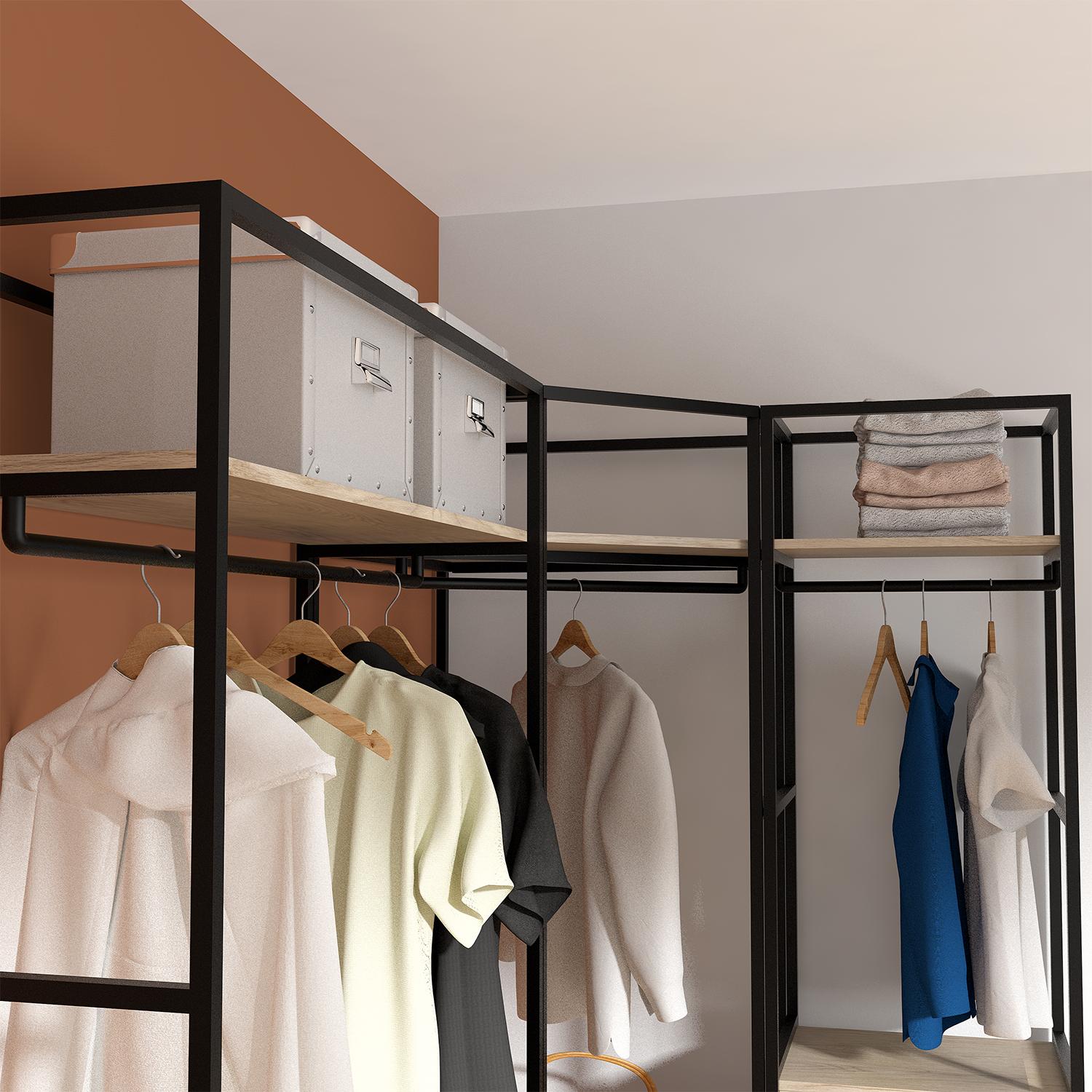 Portants vêtements bois et  métal avec module fermé - Lot de 3 - JUNE