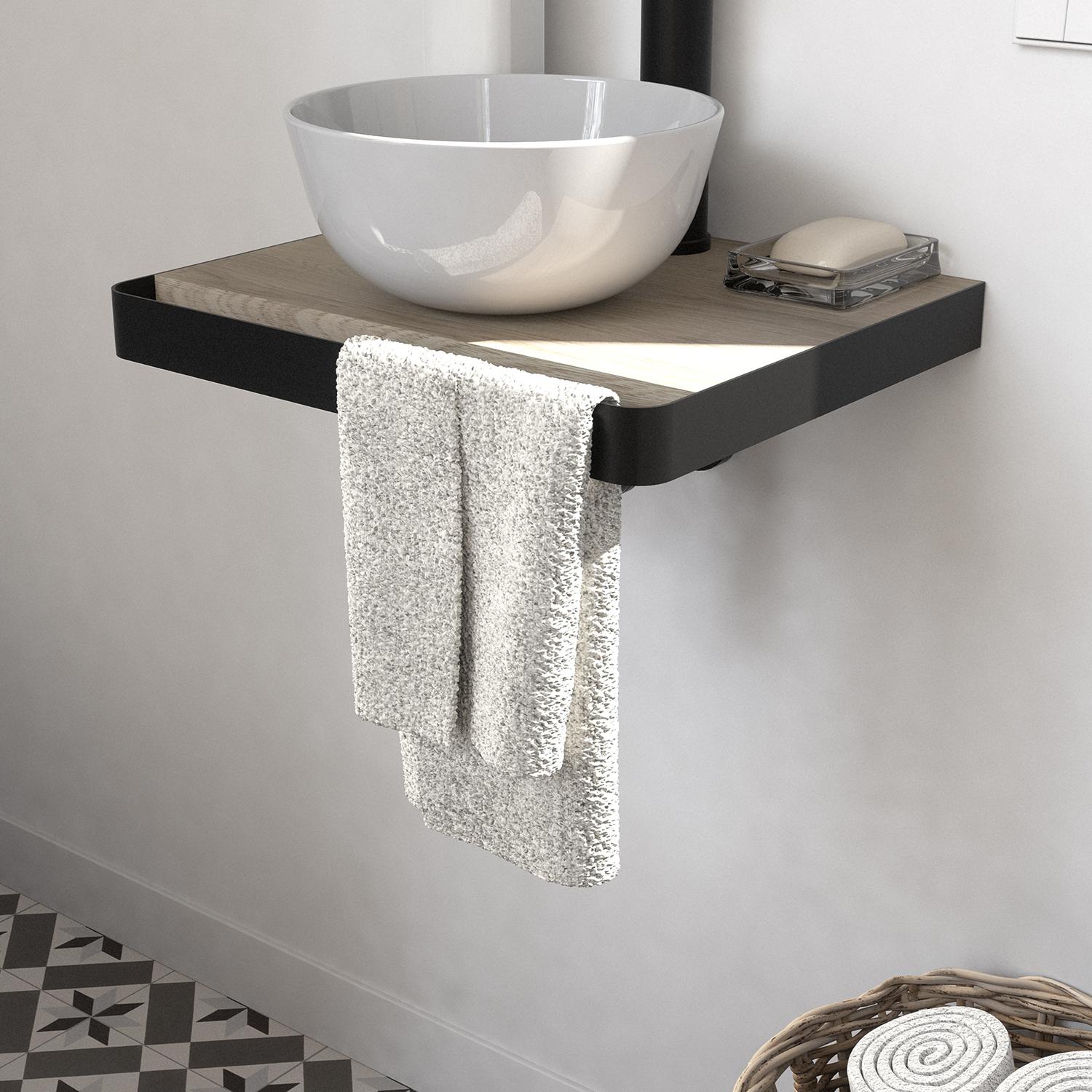 Meuble lave-mains plan fin porte-serviettes face + vasque blanche