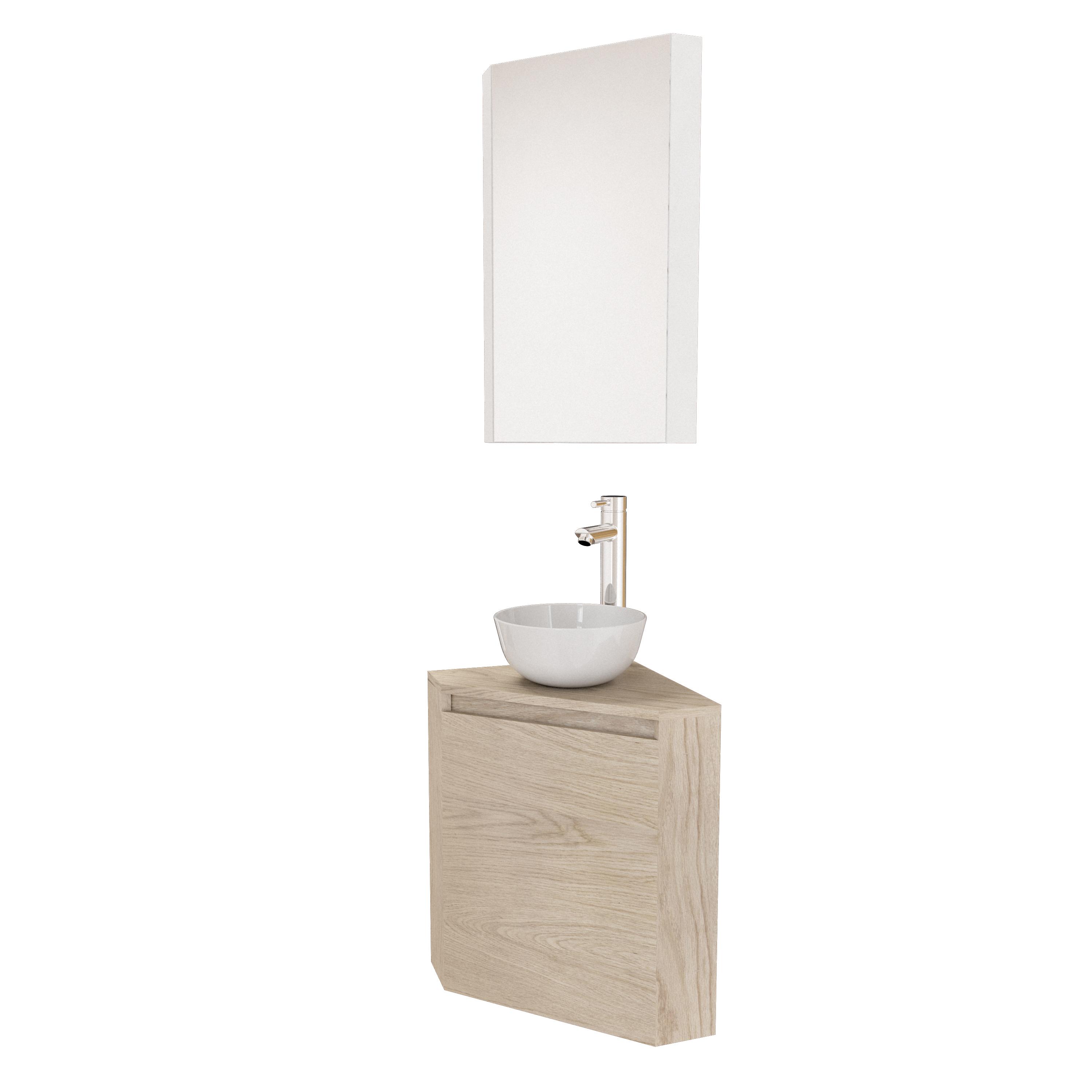 Ensemble lave-mains angle + vasque + armoire de toilette miroir