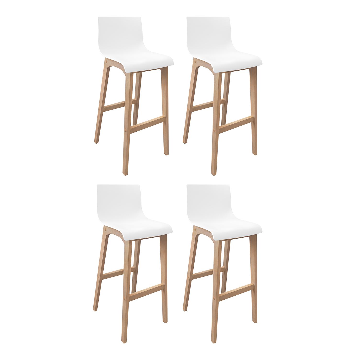 Lot de 4 tabourets de bar 75 cm en chêne et assise blanche