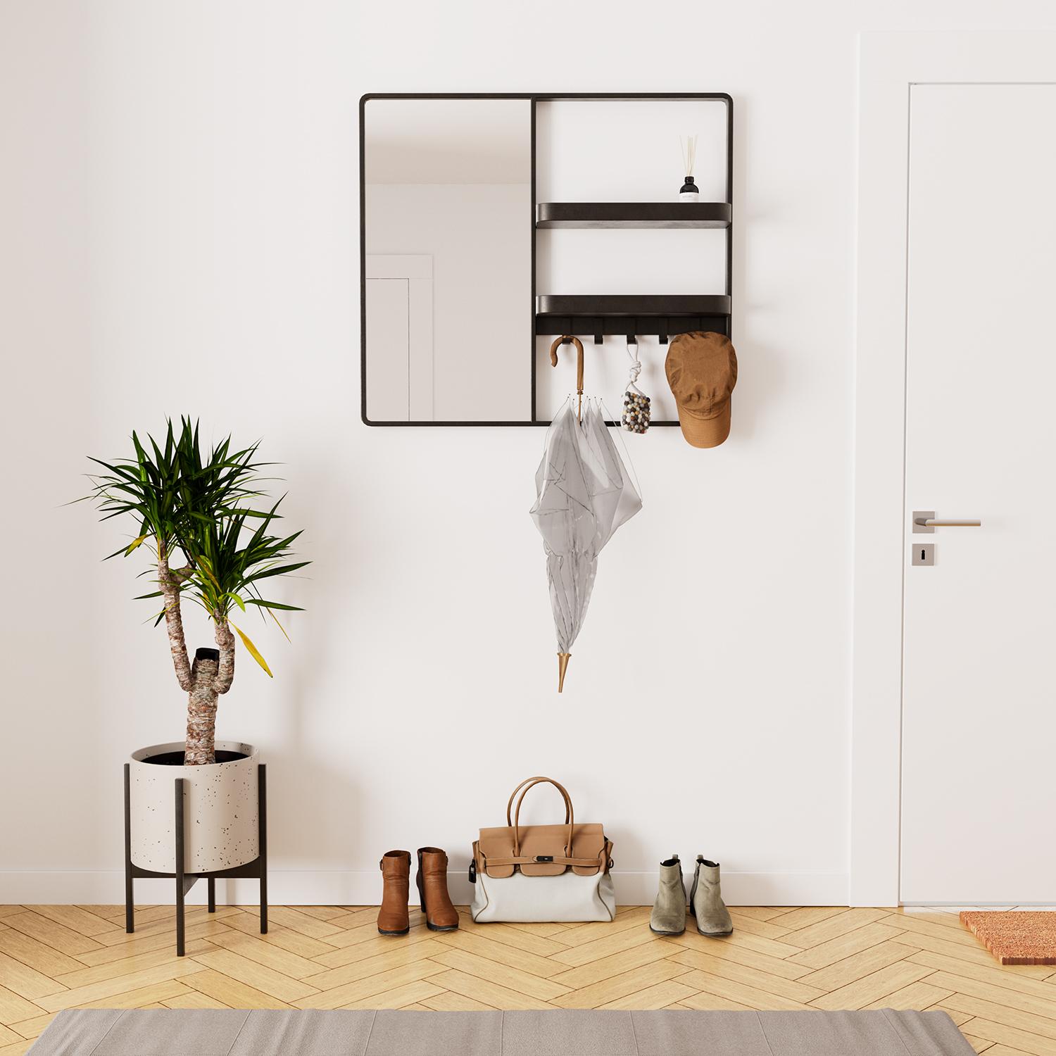 Miroir d'entrée en métal noir L90 x H80 cm WILKO