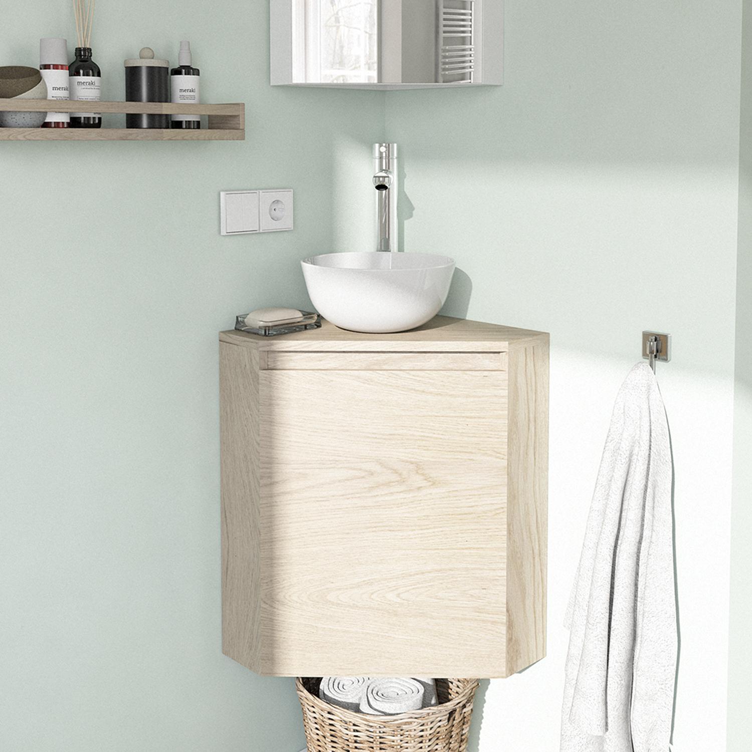 Meuble lave-mains d'angle décor chêne