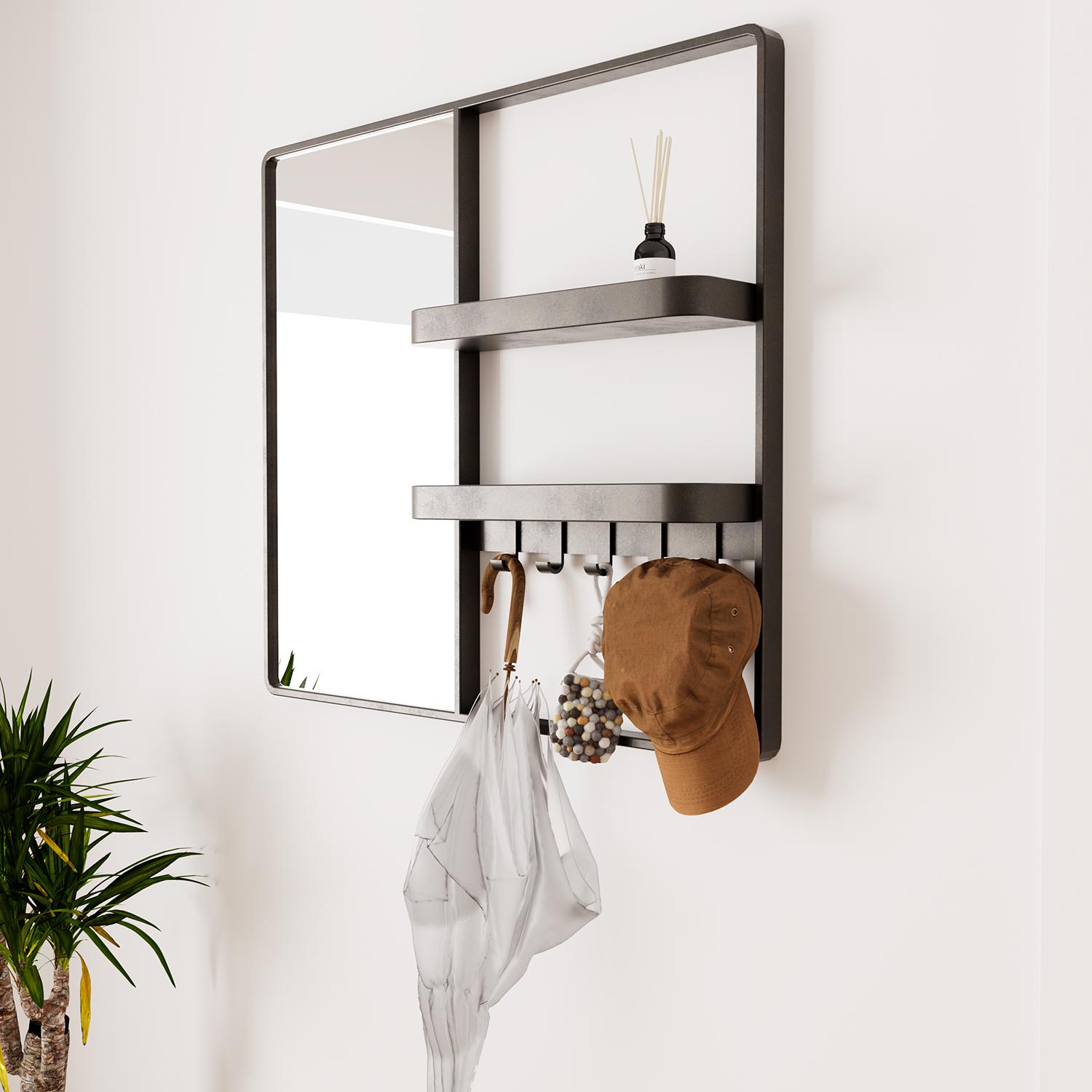 Miroir d'entrée en métal noir L90 x H80 cm WILKO