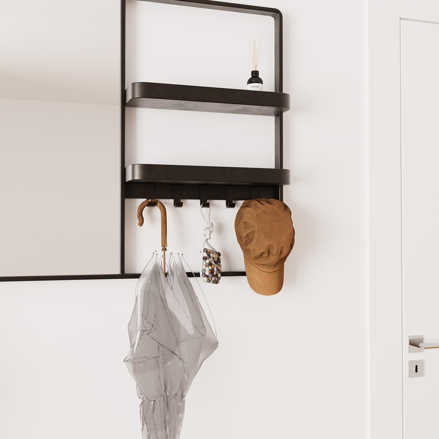 Miroir d'entrée en métal noir L90 x H80 cm WILKO