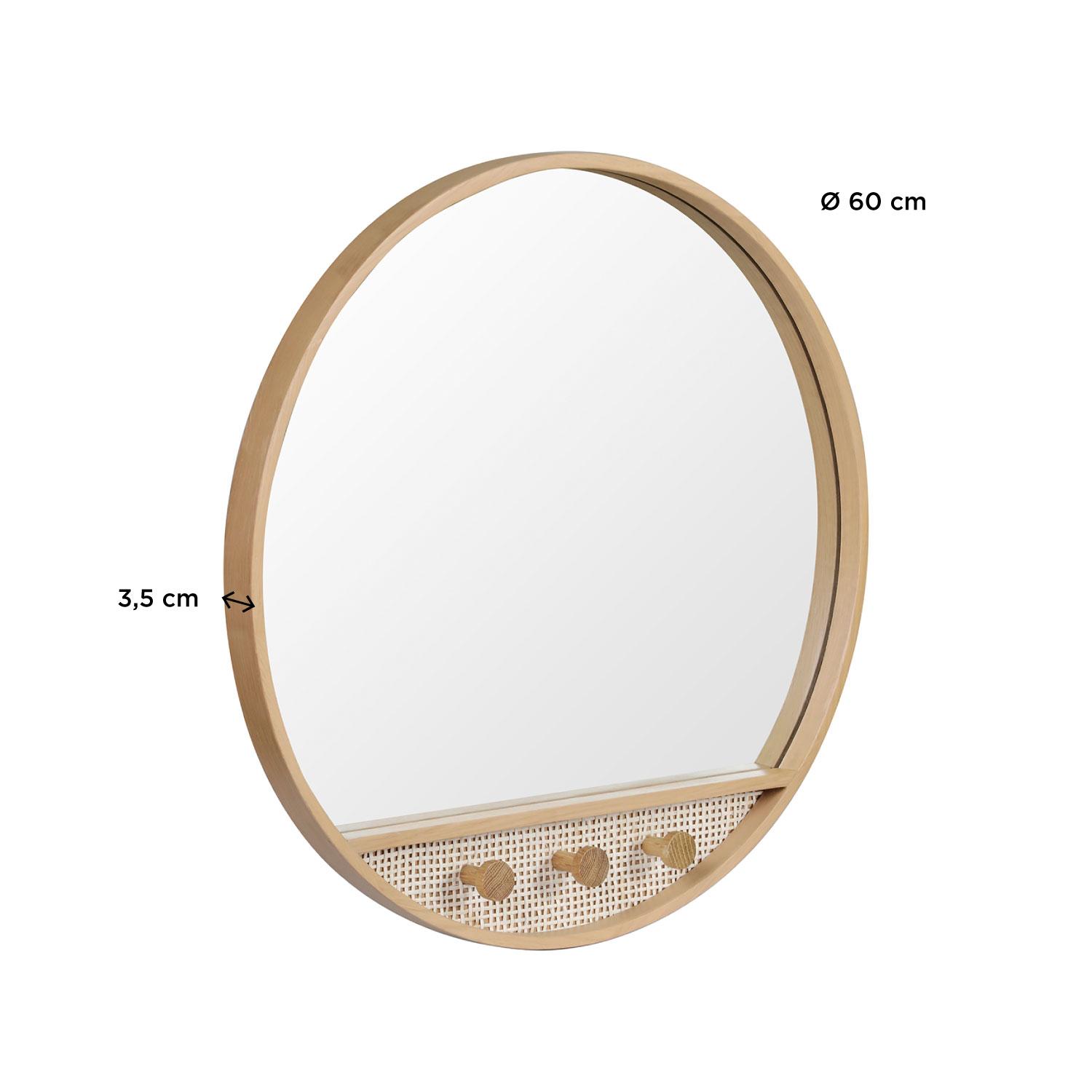 Miroir rond chêne et cannage 60 cm