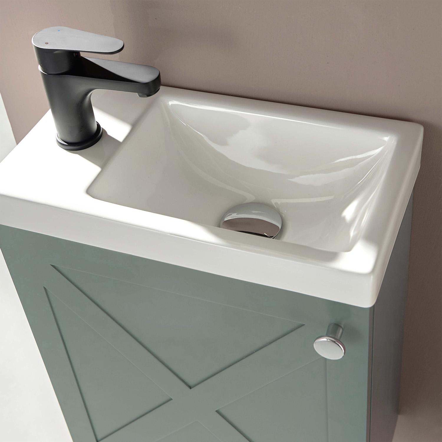 Ensemble meuble lave-mains vert de gris AVA avec robinet noir