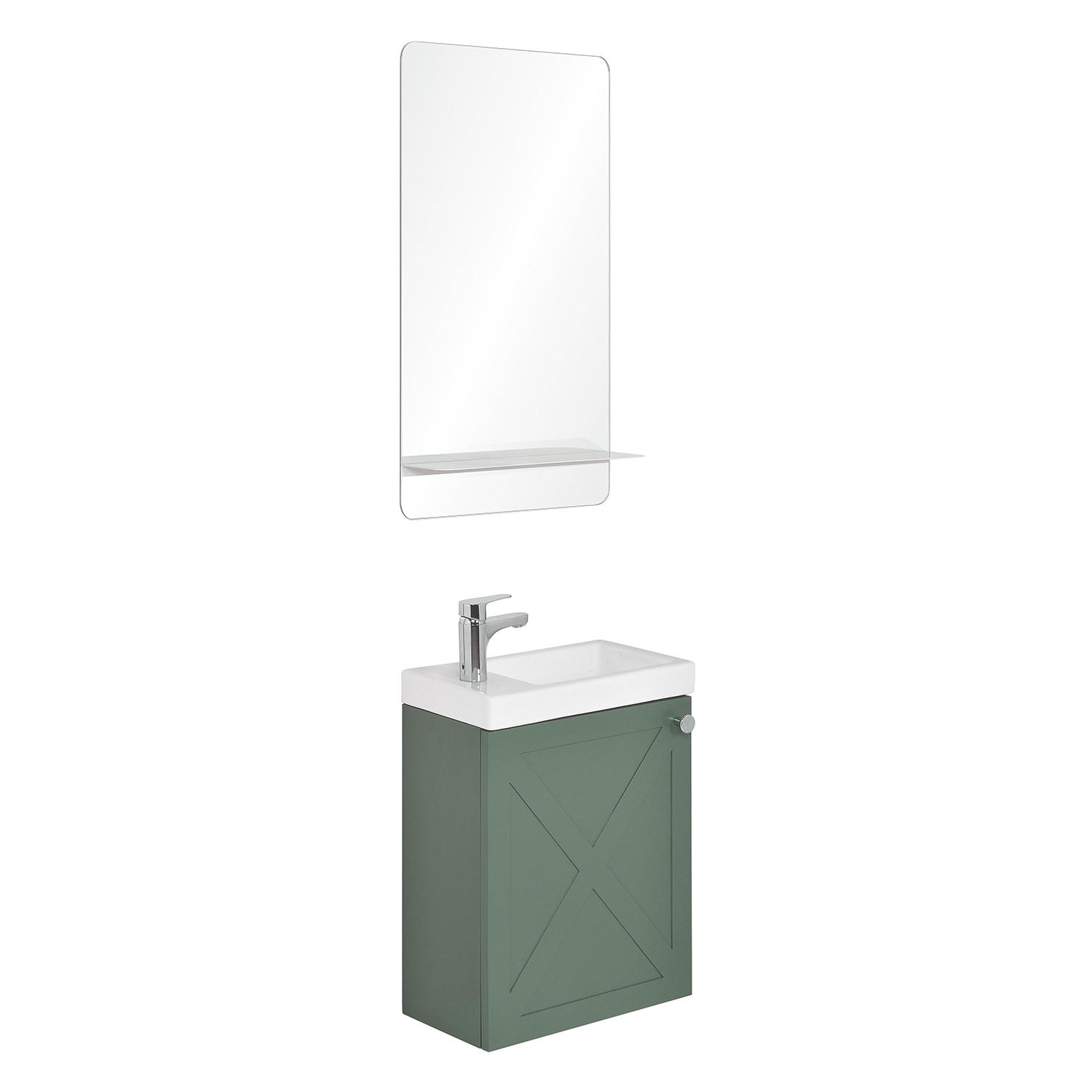 Ensemble meuble lave-mains vert de gris AVA avec miroir