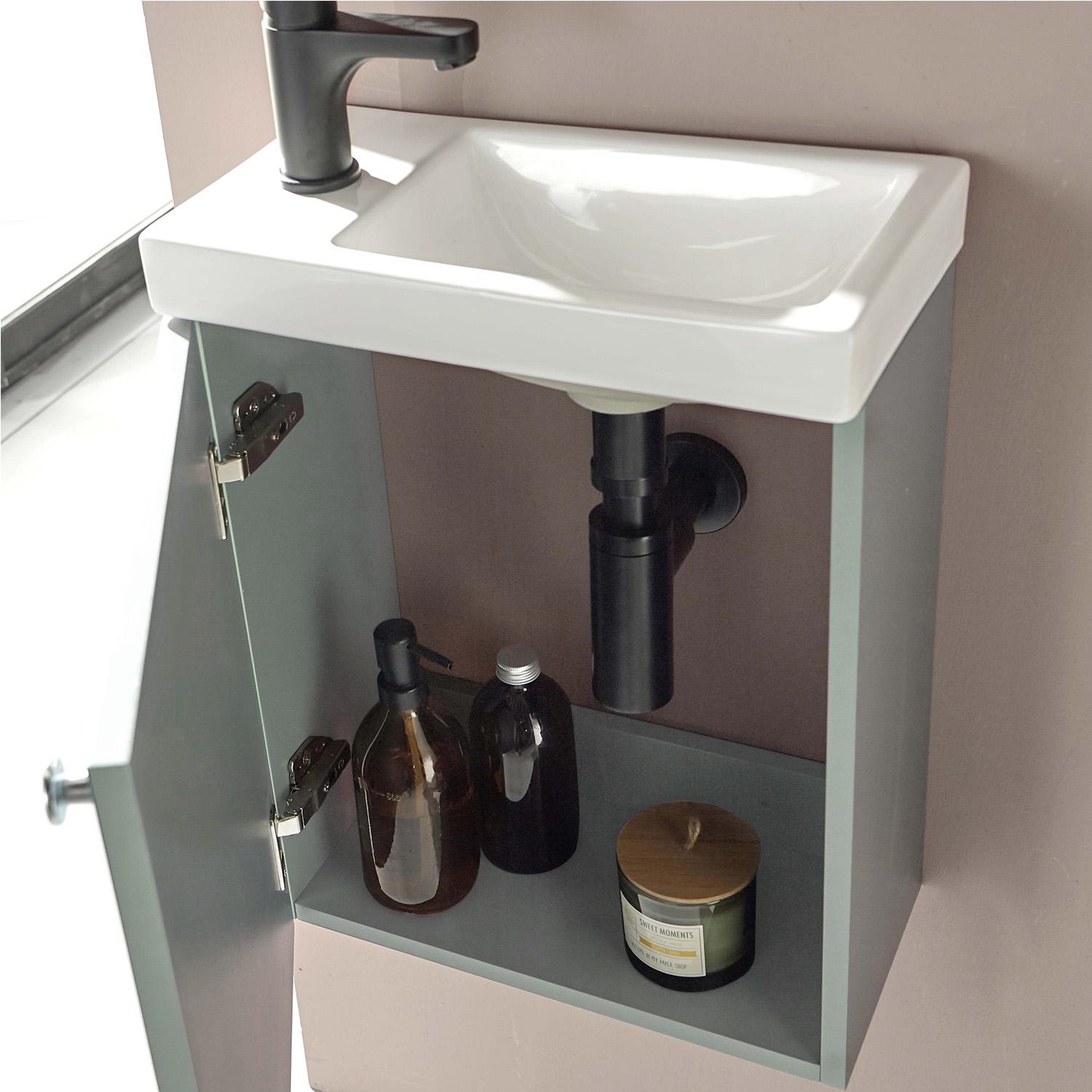 Ensemble meuble lave-mains vert de gris AVA + miroir + robinet chromé
