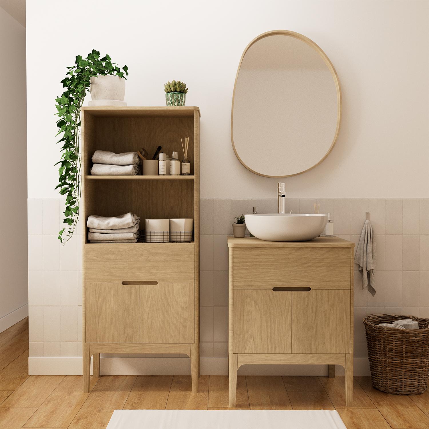 Meuble simple vasque 60 cm en chêne naturel
