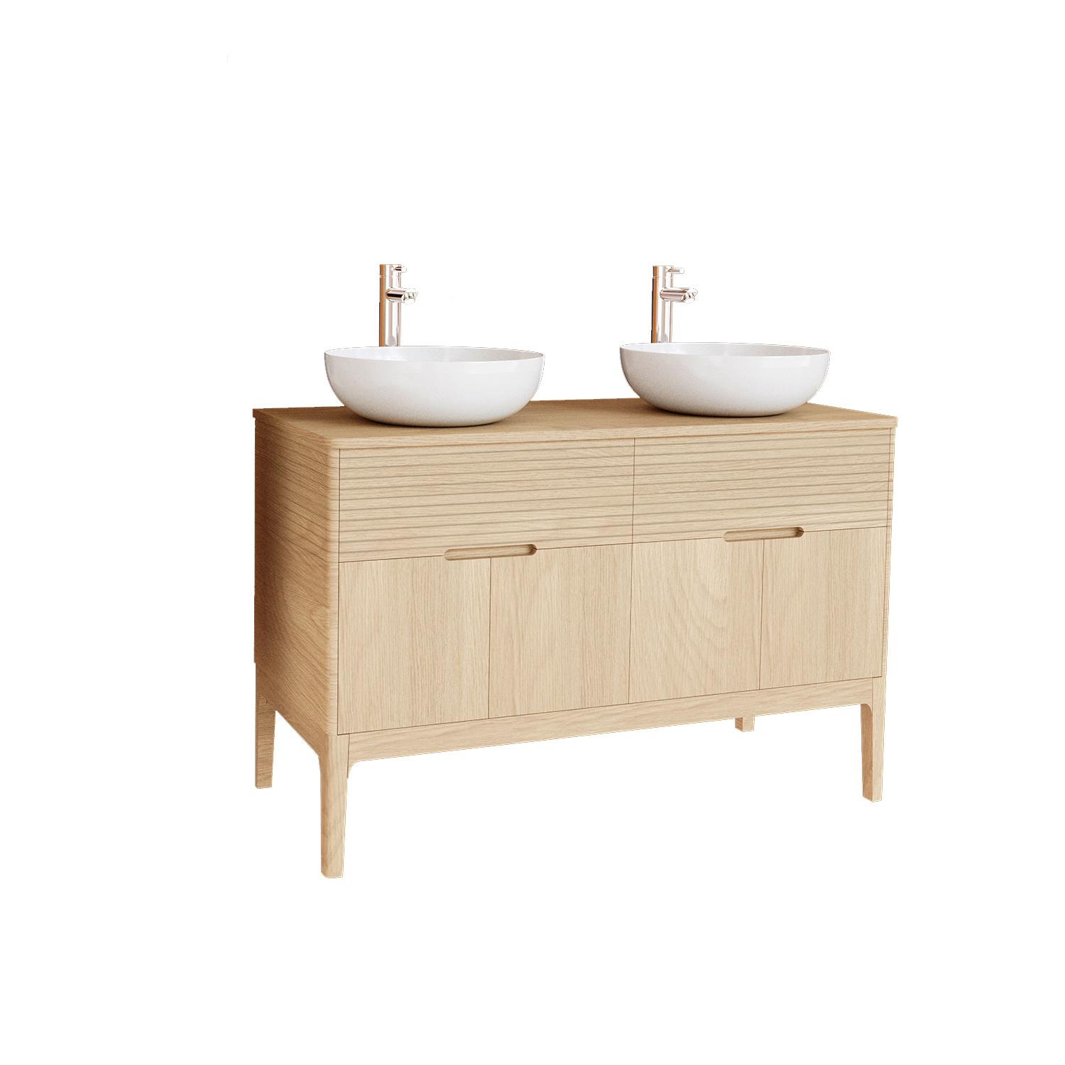 Ensemble meuble double vasque 120 cm chêne naturel + 2 vasques