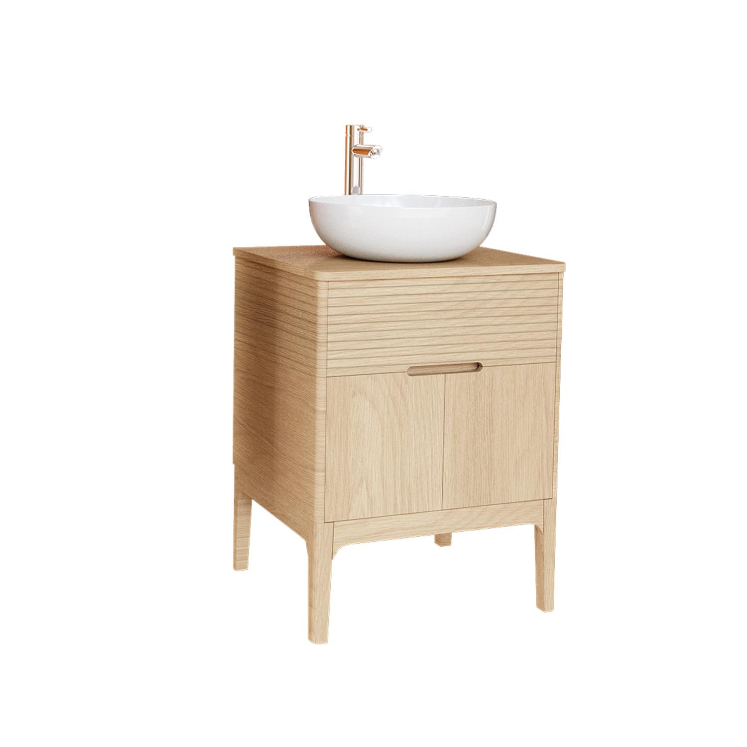 Ensemble meuble simple vasque 60 cm chêne naturel + vasque + robinet