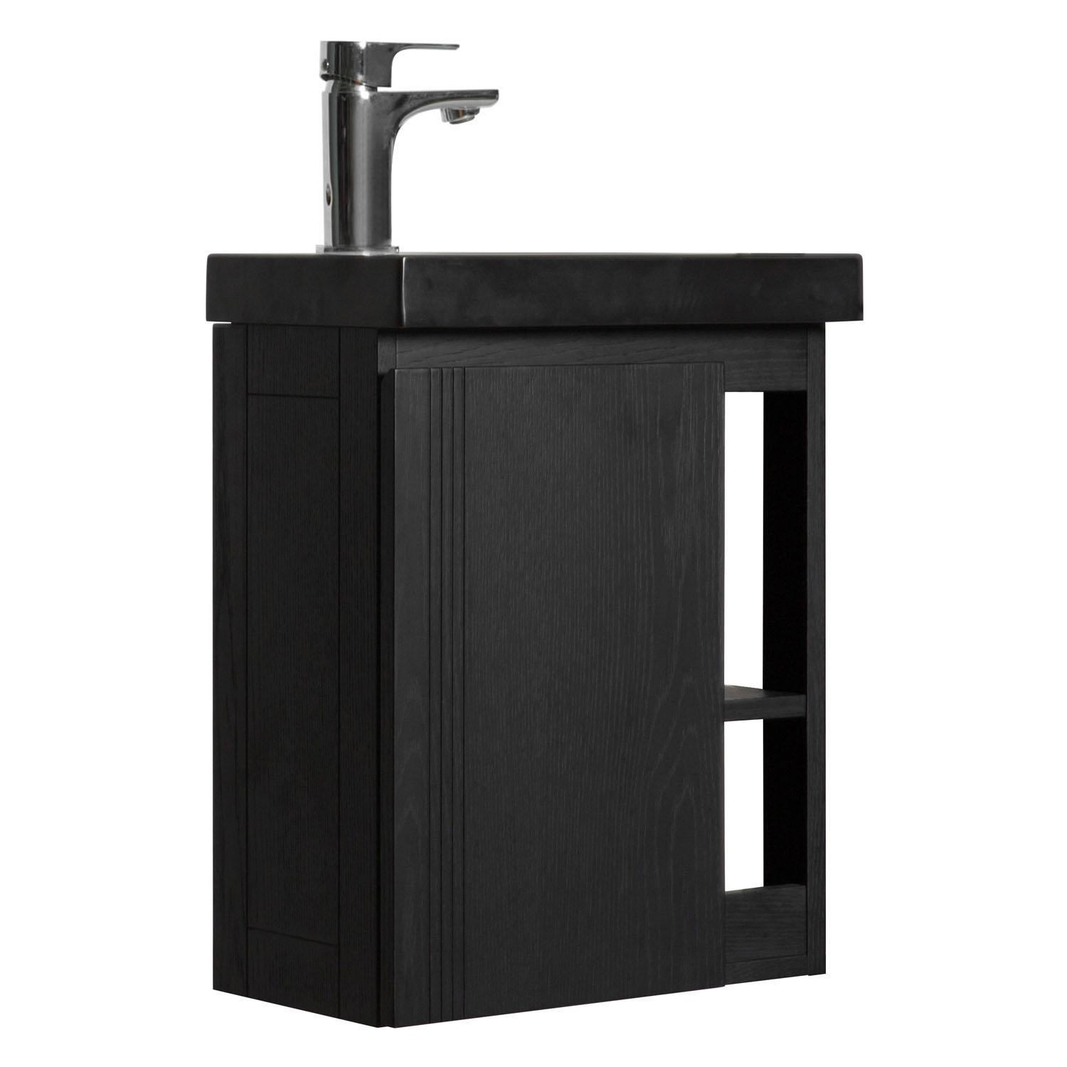 Meuble lave-mains chêne carbone vasque noire