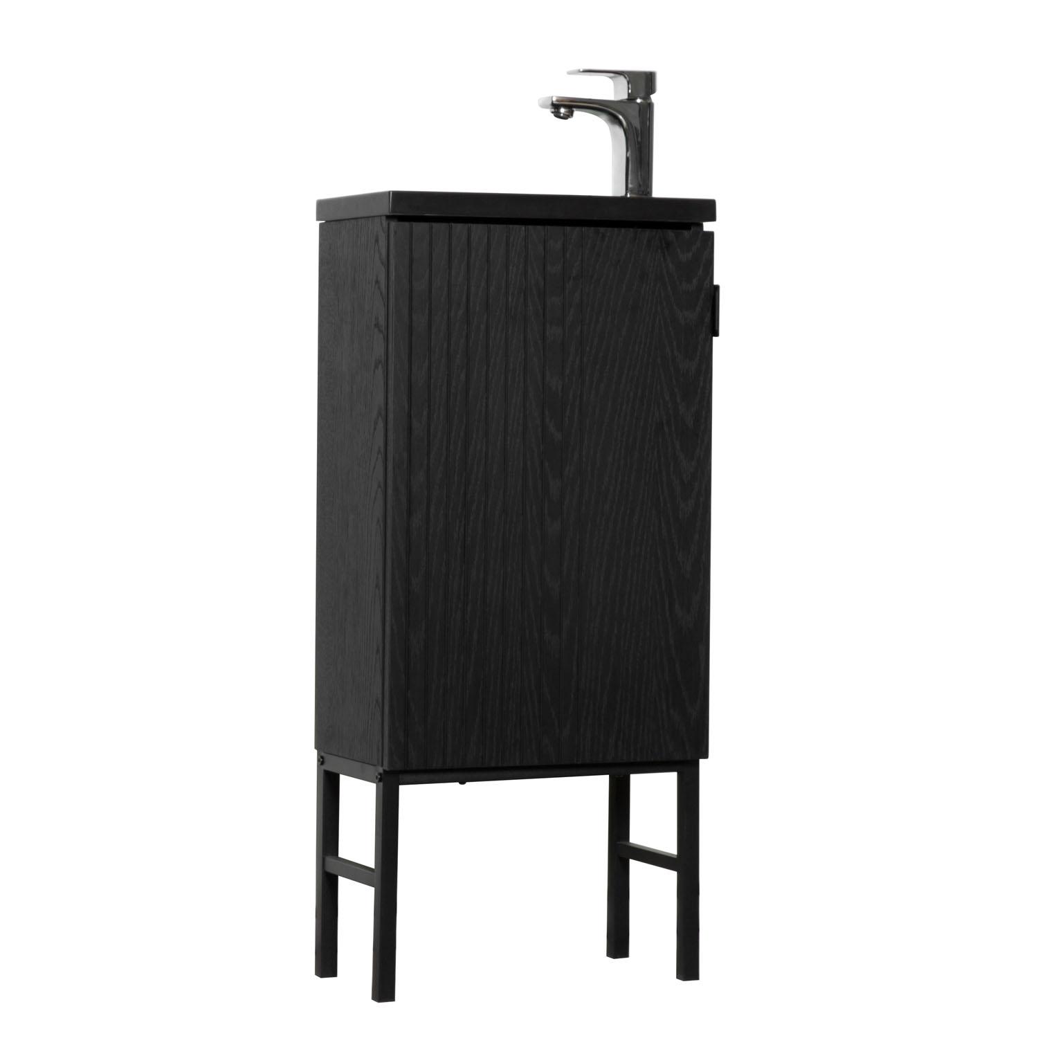 Meuble lave-mains chêne carbone vasque noire sur pieds