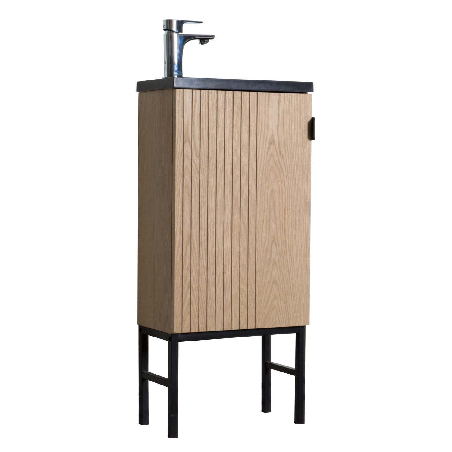 Ensemble meuble lave-mains sur pieds chêne + robinet