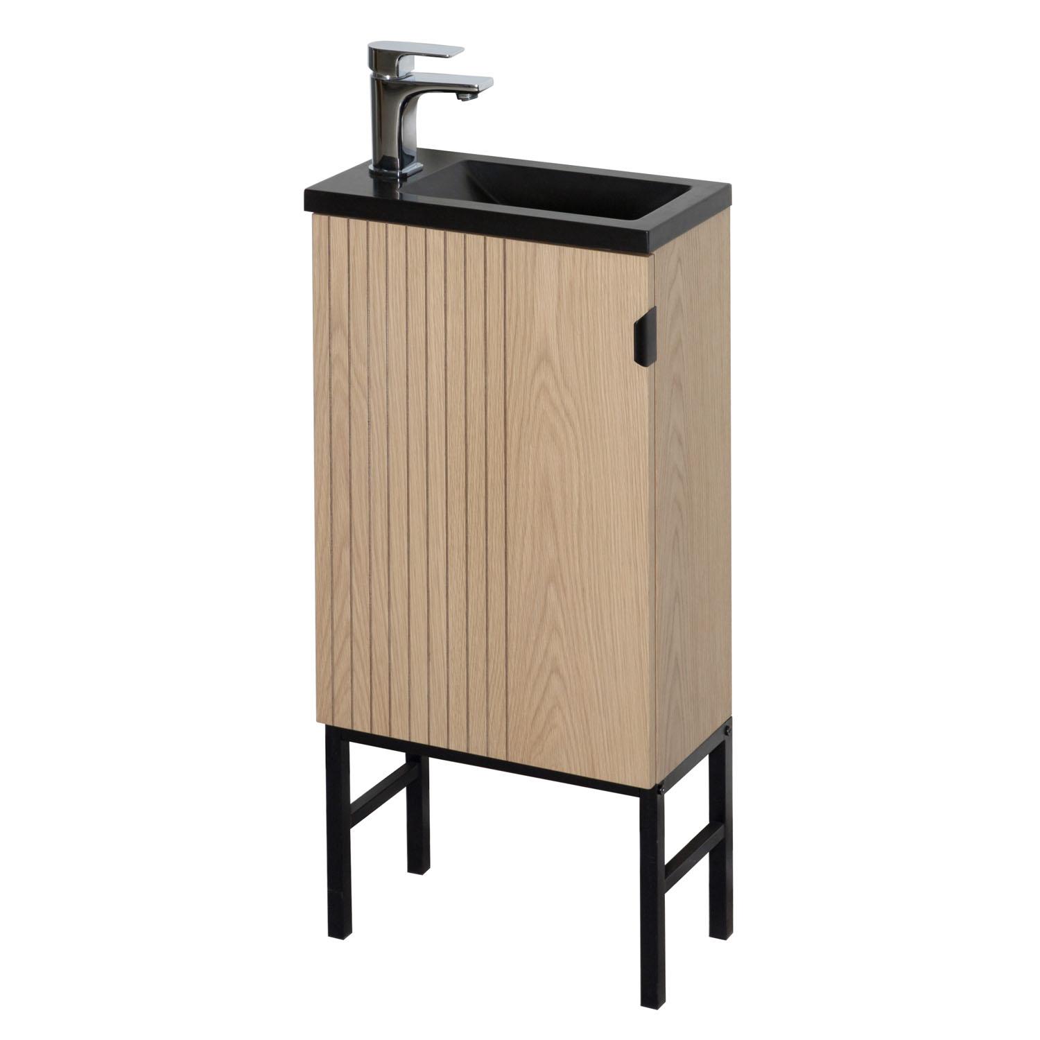 Ensemble meuble lave-mains sur pieds chêne + robinet