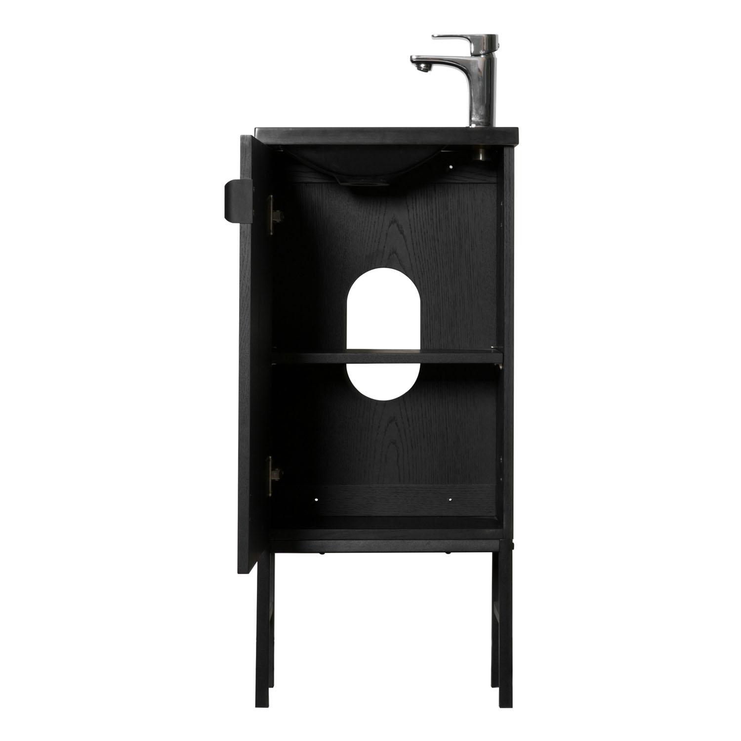 Ensemble meuble lave-mains chêne vasque noire + robinet